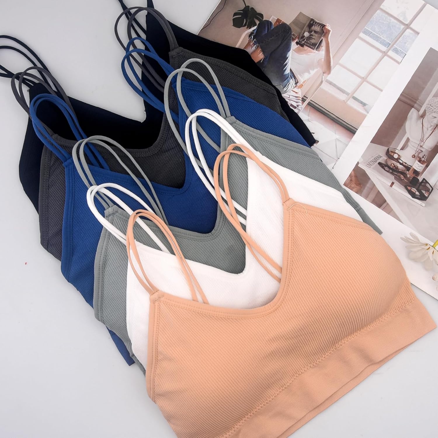 BQTQ 6 Pcs V Neck Bralettes for Women Padded Bralette with Straps Seamless Bra - Image 4