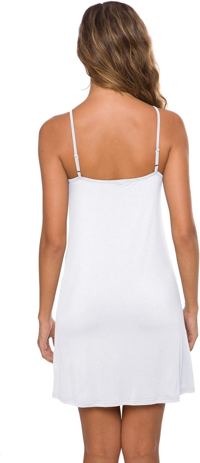 AUHEGN Women's Basic Adjustable Spaghetti Strap Cami Slip Mini Dress - Image 5