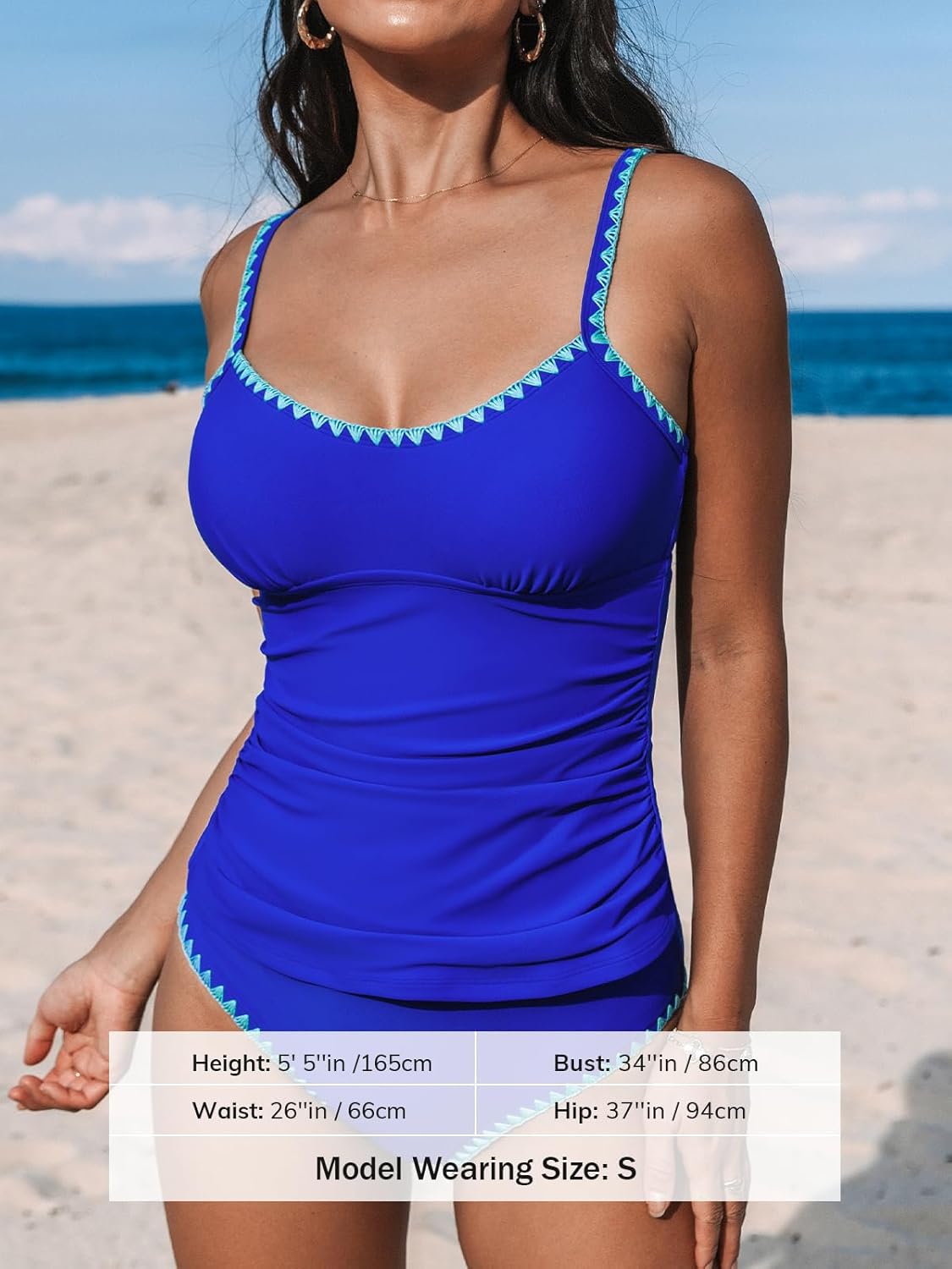 CUPSHE Women's Tankini Sets Two Piece Swimsuit Scoop Neck Tummy Control Adjustable Straps Shell Stitched - Image 4
