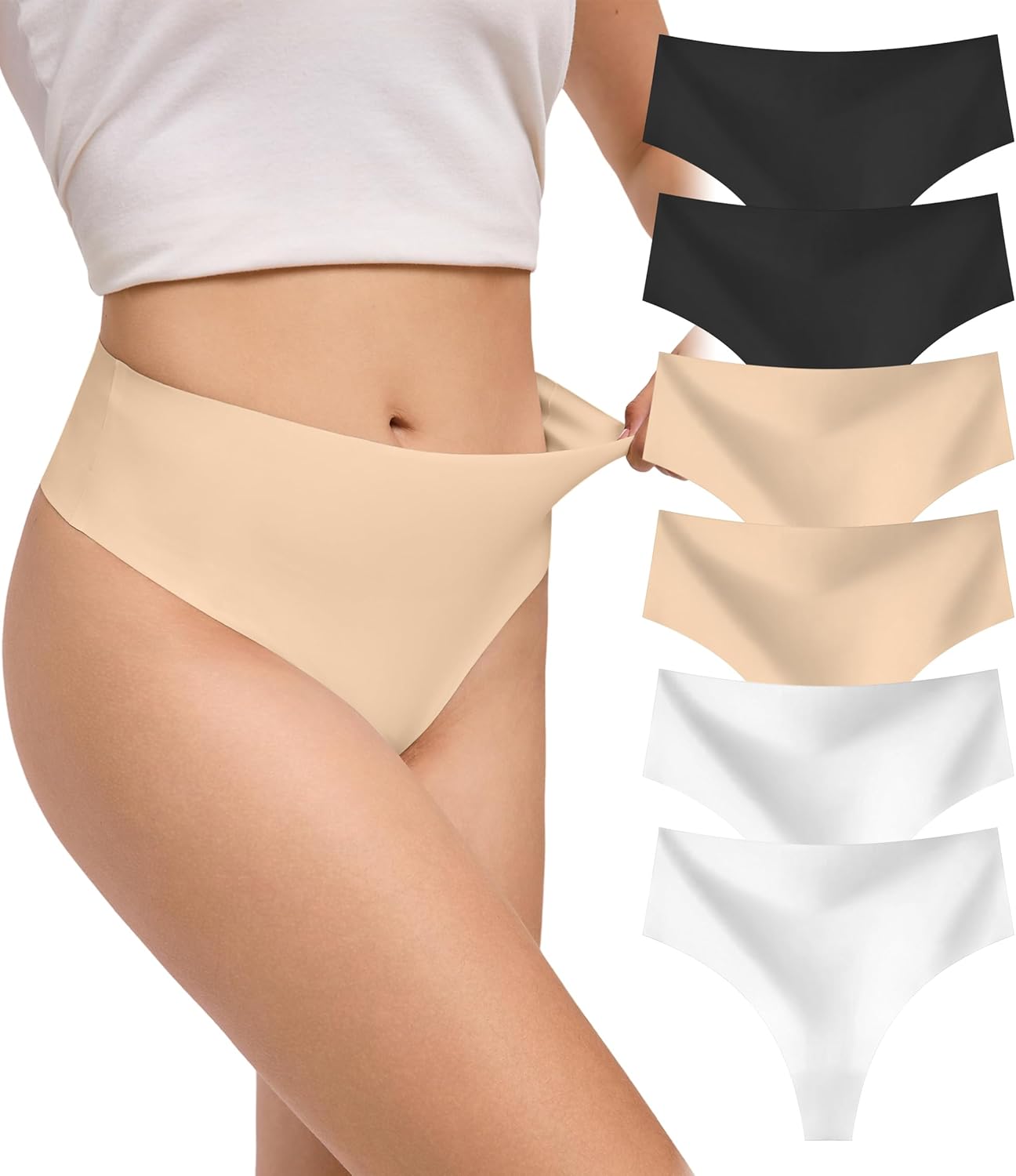 DEANGELMON Seamless G-string Thongs for Women - No Show Thong Underwear Low Rise Stretch Panties Workout Pack