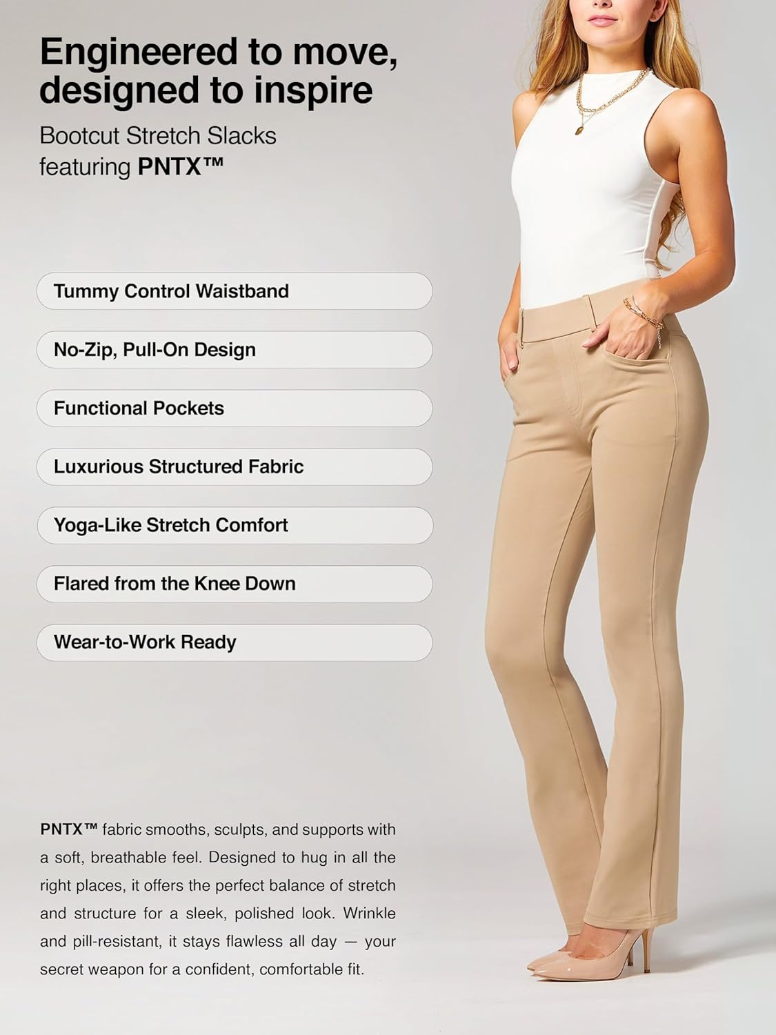 Stretch Slacks for Women - Wear to Work - Tummy Control Waistband - Bootcut Dress Pants with Pockets (Available in Plus Size) - Image 4