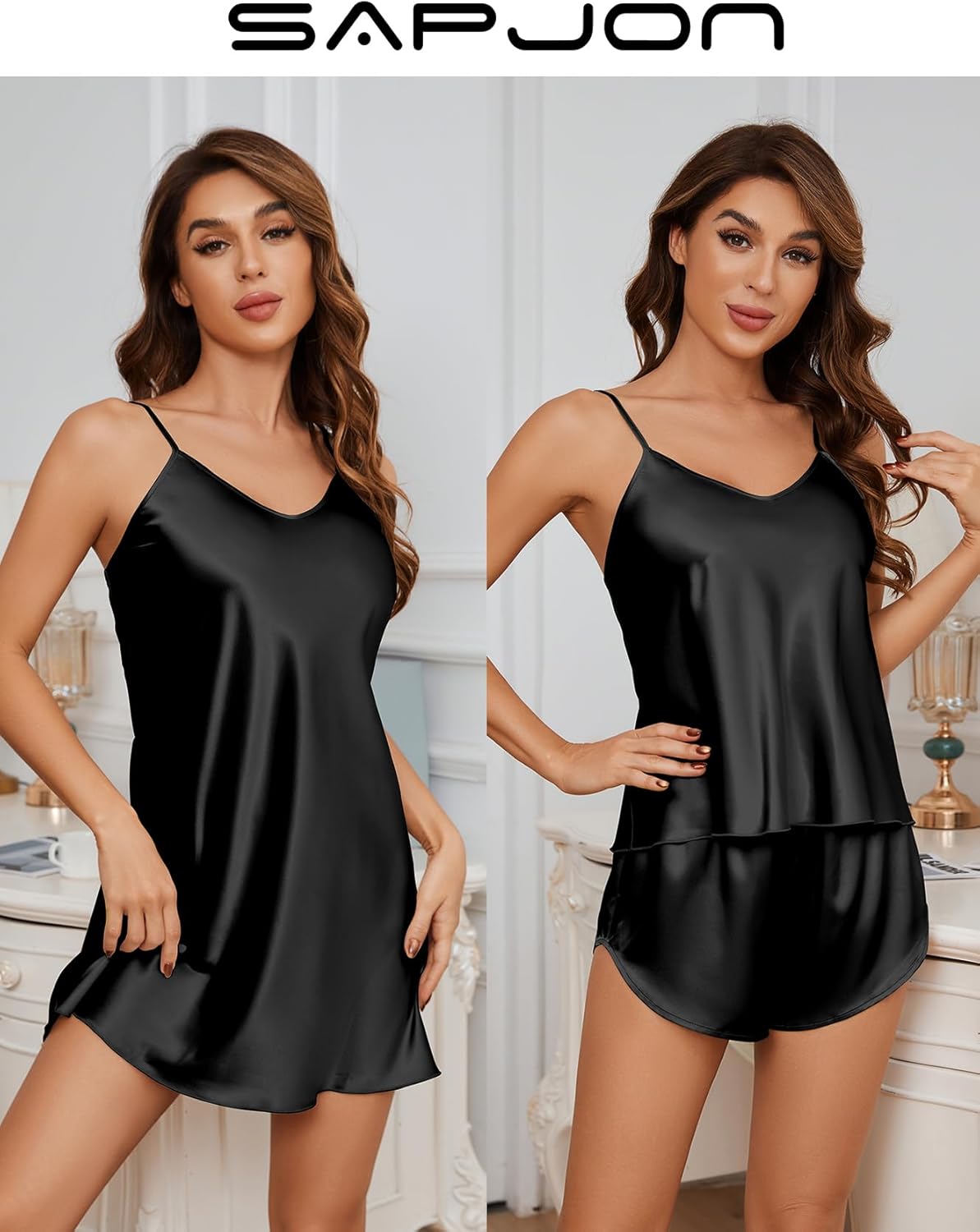 SAPJON Silk Pajamas for Women 5Pcs Sleepwear Loungewear Satin Robe Cami Shorts Pj Set - Image 2