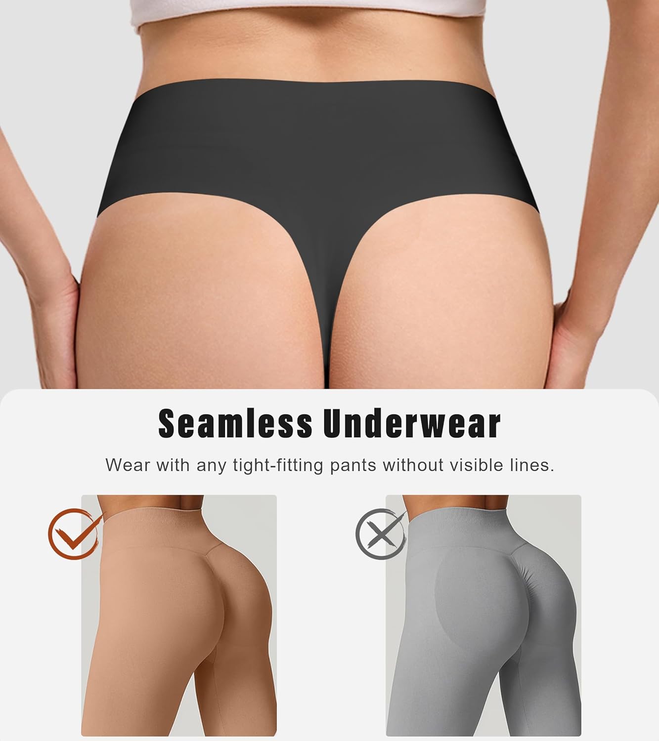DEANGELMON Seamless G-string Thongs for Women - No Show Thong Underwear Low Rise Stretch Panties Workout Pack - Image 5