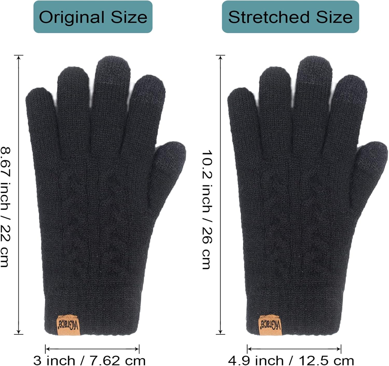ViGrace Women's Winter Warm Touch Screen Gloves Cable Knit Wool Fleece Lined Touchscreen Texting Mittens for Women - Image 5