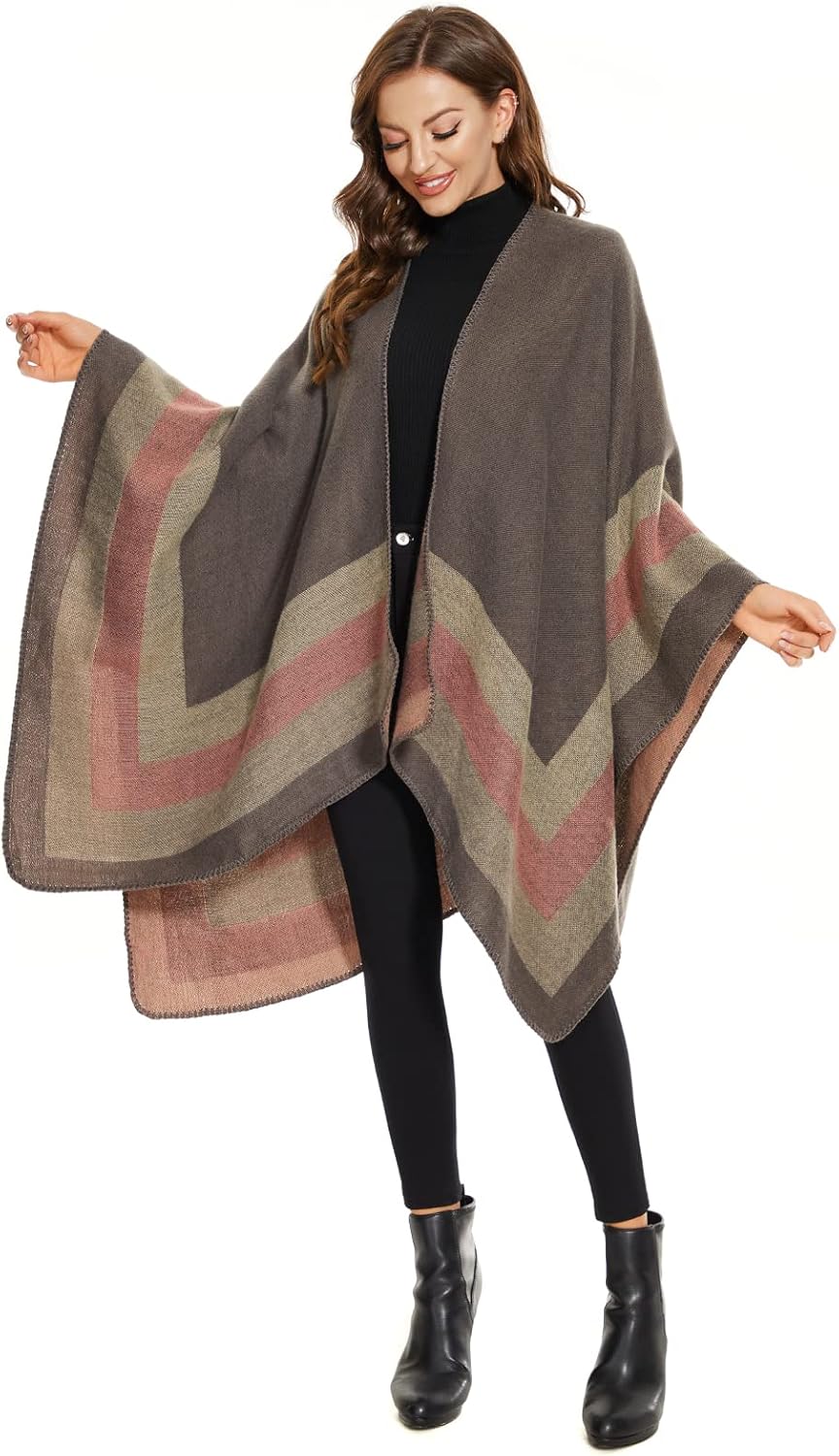 Shawl Wraps for Women, Elegant Knitted Cape Open Front Poncho Scarf Blanket Cardigan Coat for Spring, Autumn, and Winter - Image 4