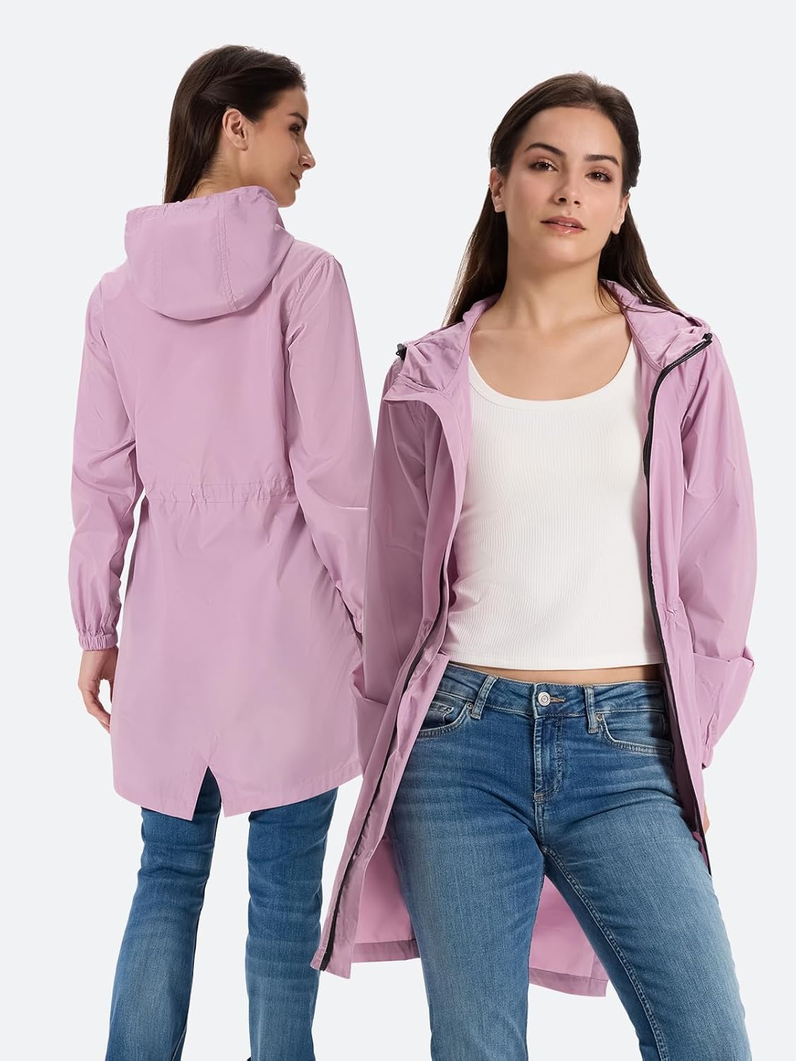 SaphiRose Women's Long Packable Raincoat Waterproof Rain Jacket Lightweight Outdoor Windbreaker with Hood - Image 2