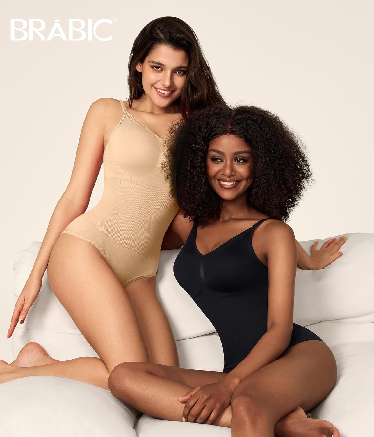 BRABIC Womens' Seamless Sleeveless V-Neck Bodysuit Shapewear Tummy Control - Image 3