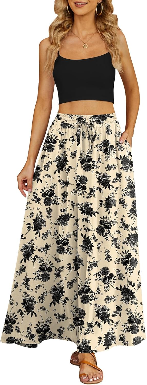 Yincro Women's Flowy Maxi Skirt Summer Pleated High Waisted Casual Long Skirts with Pockets - Image 3