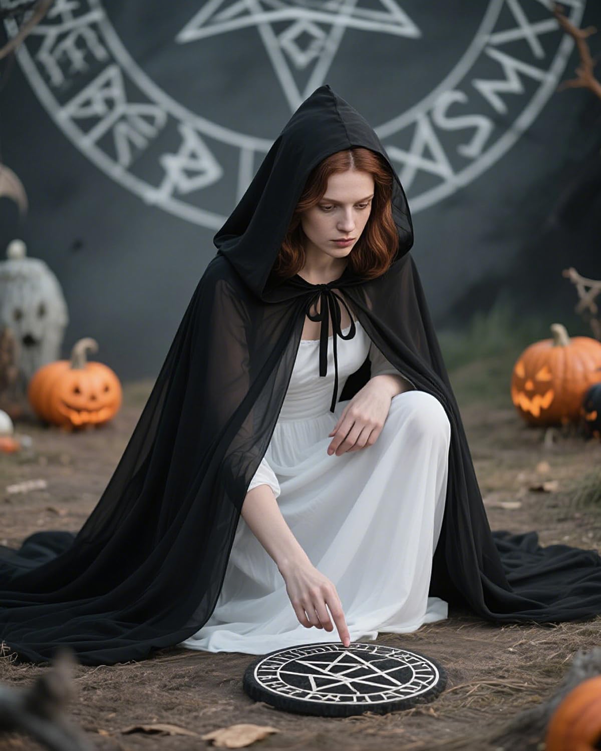 Chiffon Hooded Cloak Medieval Renaissance Fantasy Cape for Women - Image 3
