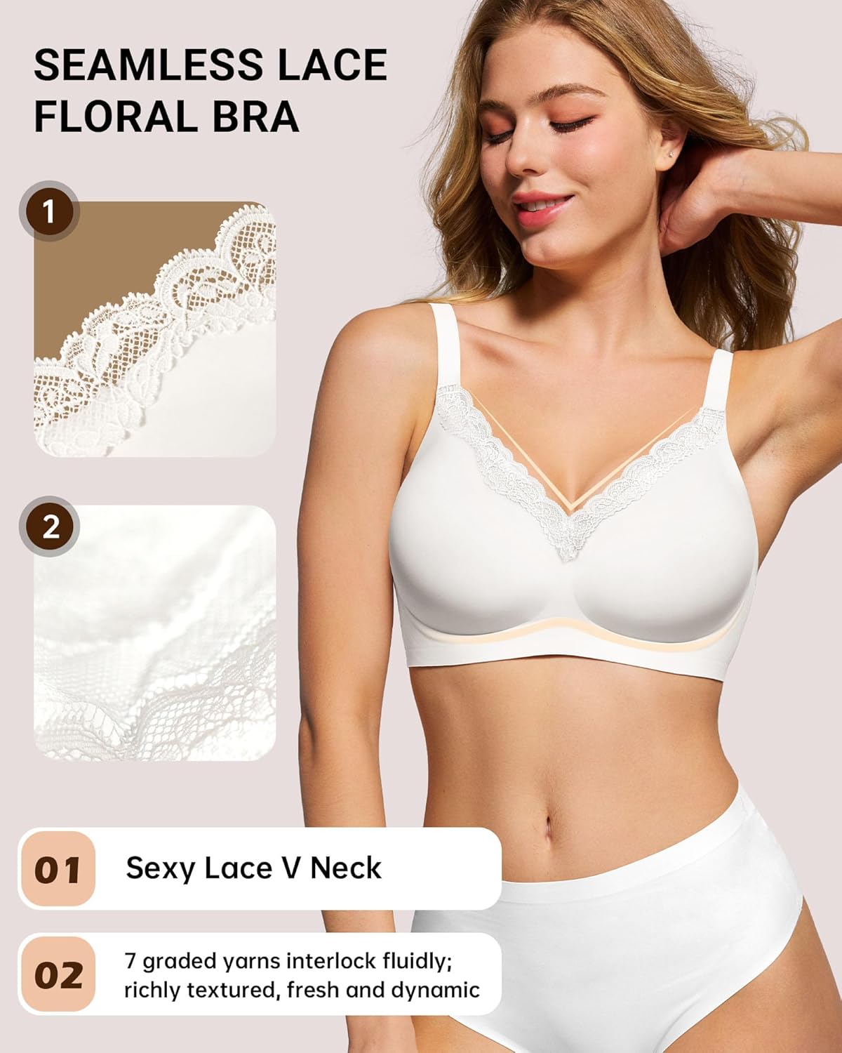 HORISUN Wireless No Underwire Bra for Women V-Neck Lace Trim Jelly Supportive Seamless Bra Comfortable Tshirt Bralette - Image 2
