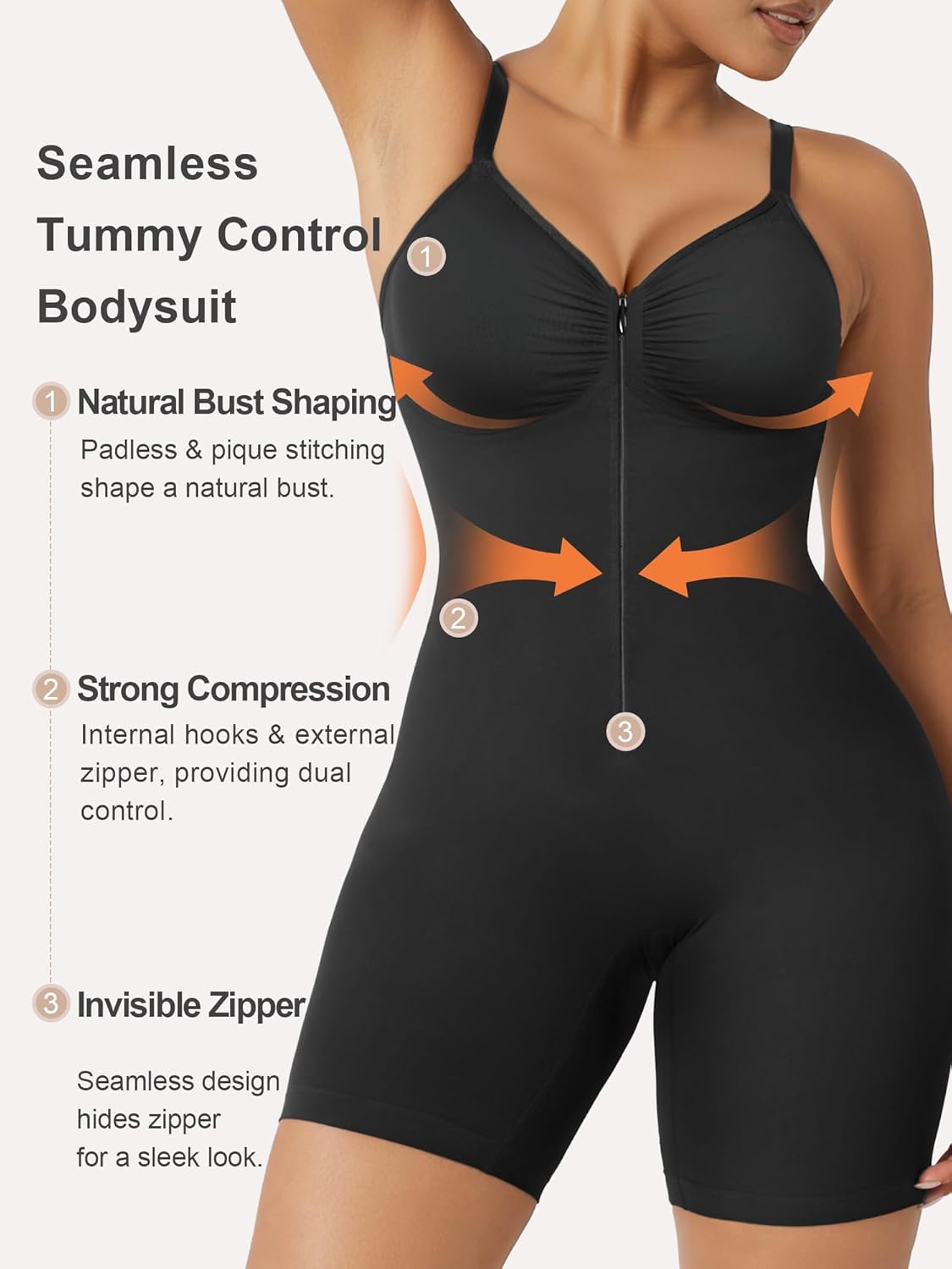 SHAPERX Women's Shapewear Bodysuit Tummy Control Seamless Zip-Up Body Shaper Waist Defining Silhouette - Image 4