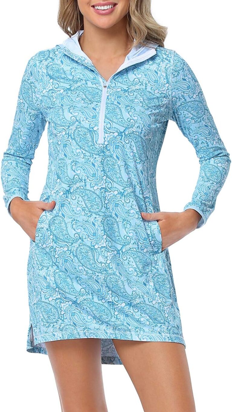 HDE Beach Coverups for Women UPF 50 Long Sleeve Swim Cover Up Dress with Hood Quick Dry Sun Protection Tunic with Pockets
