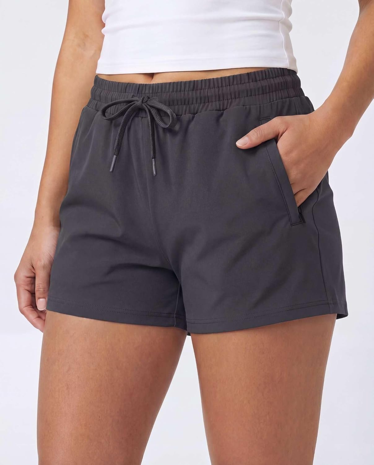 Real Essentials 4 Pack: Womens Athletic Dry-Fit Lounge Shorts with Zipper Pockets (Available in Plus Size) - Image 2
