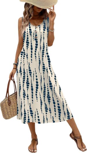 OFEEFAN Maxi Dress Sleeveless Casua...