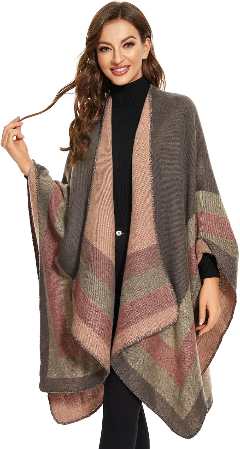 Shawl Wraps for Women, Elegant Knitted Cape Open Front Poncho Scarf Blanket Cardigan Coat for Spring, Autumn, and Winter - Image 5