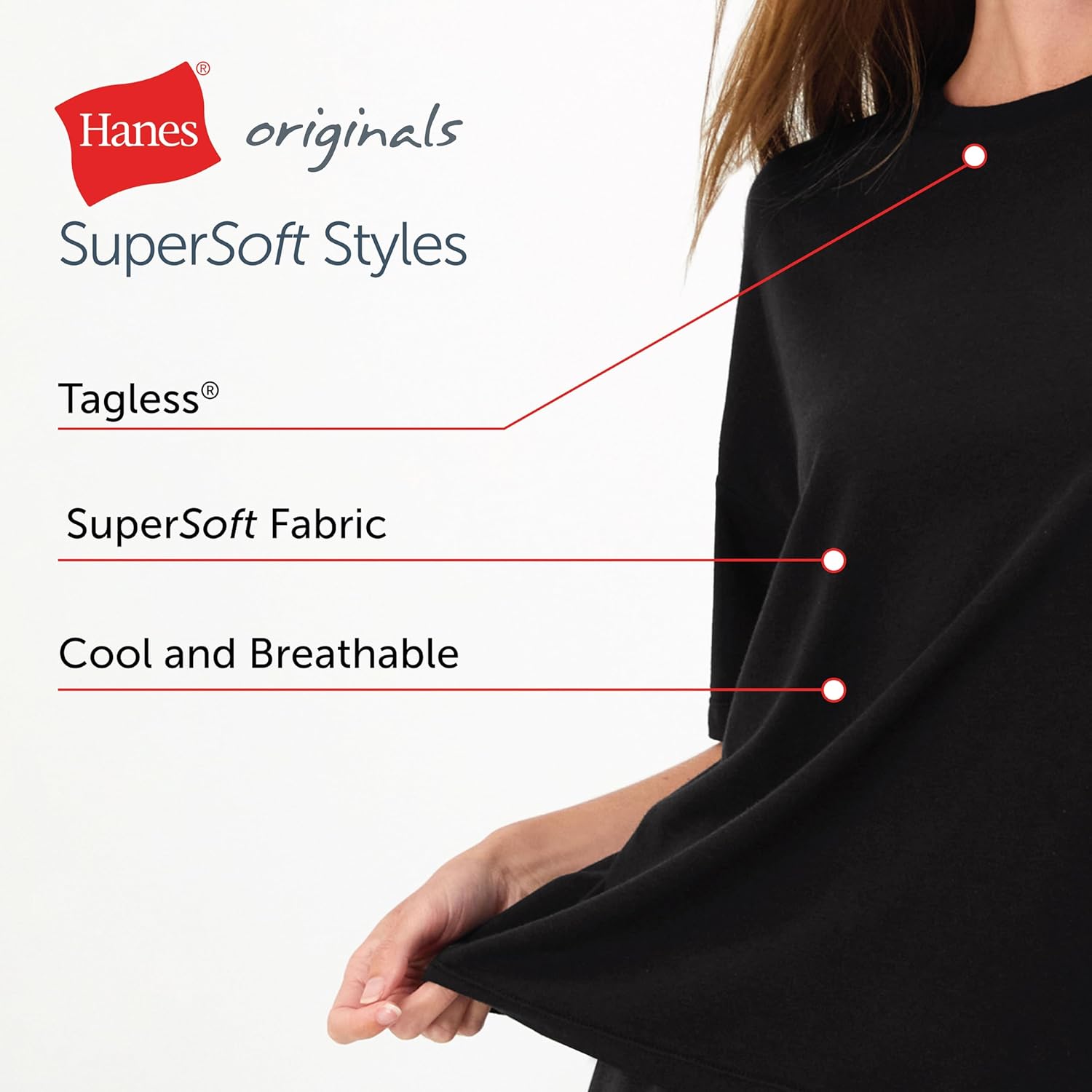 Hanes Women's Pajamas Set, Comfywear Pajamas for Women Set, Originals SupertSoft Loungewear, T-Shirt & Sleep Shorts - Image 4