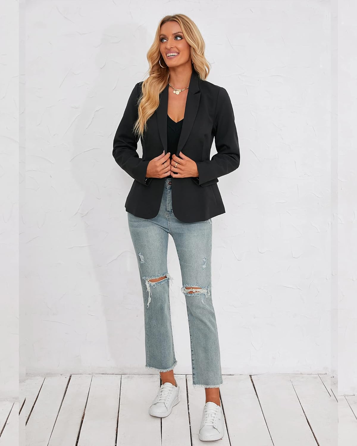 luvamia Women's Long Sleeve Formal Notch Lapel Button Down Blazer Pockets Jacket - Image 4