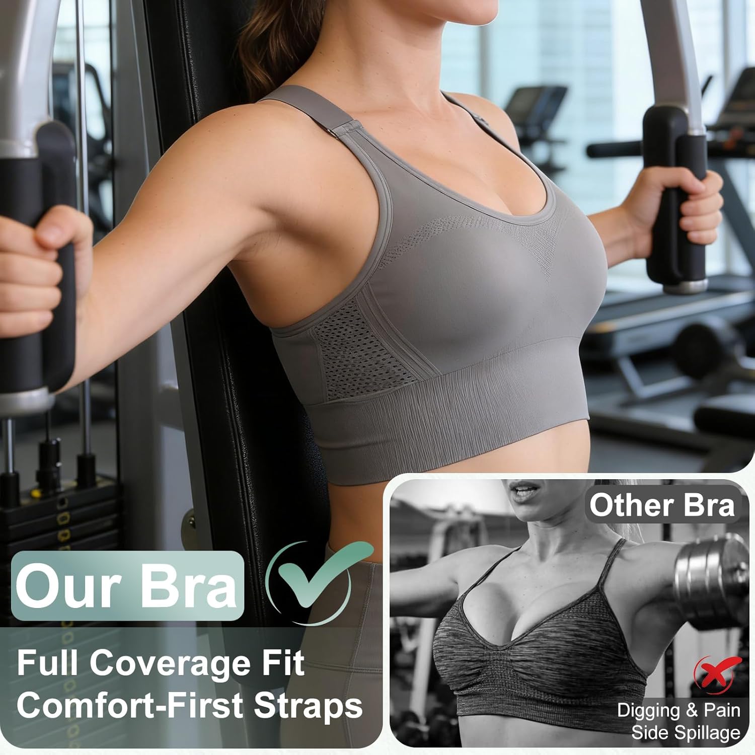 Adjustable Sports Bras for Women: 3 Pack High Support Padded Racerback Sport for Large Bust Workout Running Gym - Image 3