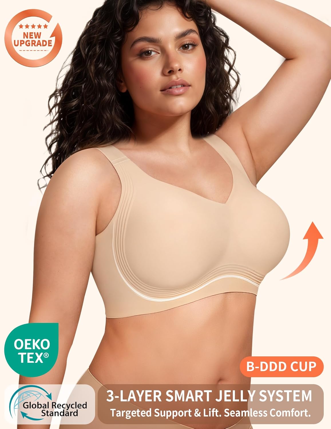 PoseFree Womens Seamless Wireless Supportive Bra Push Up Comfort Soft No Underwire Full Coverage T-Shirt Bra - Image 2