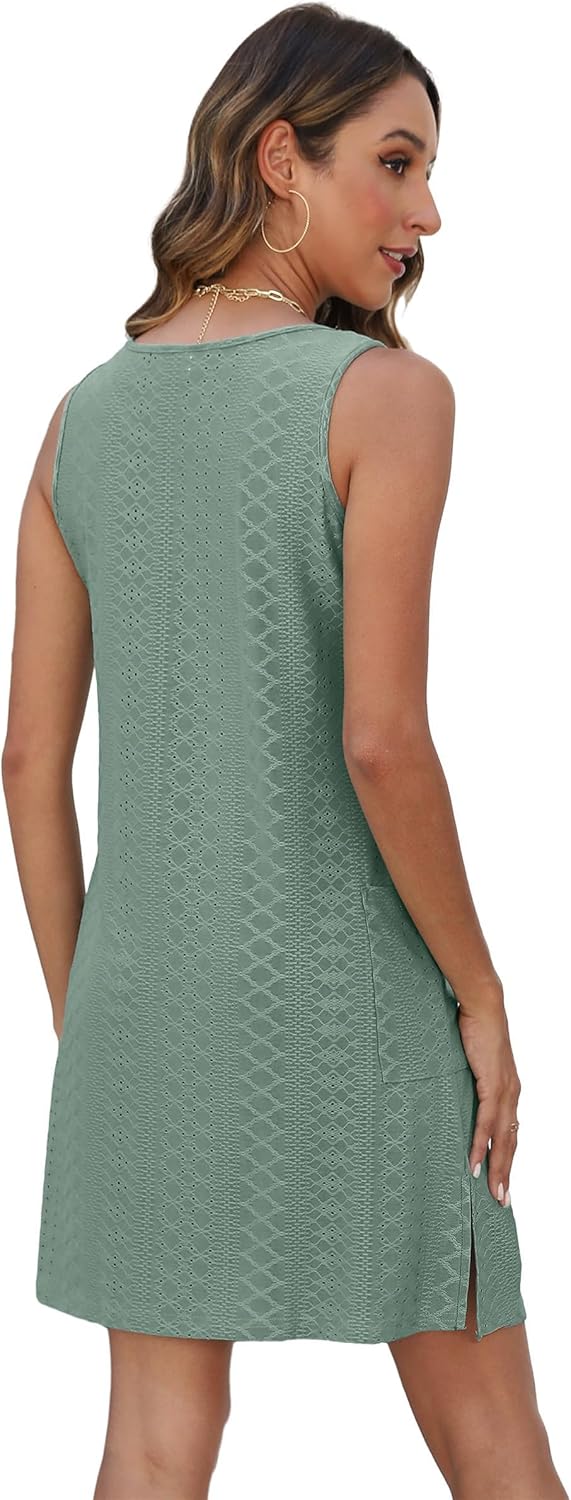 BKRIVE Coverup Summer Dresses for Women 2026 Eyelet Casual Loose Sleeveless Sundresses Tank Dresses with Pockets - Image 5