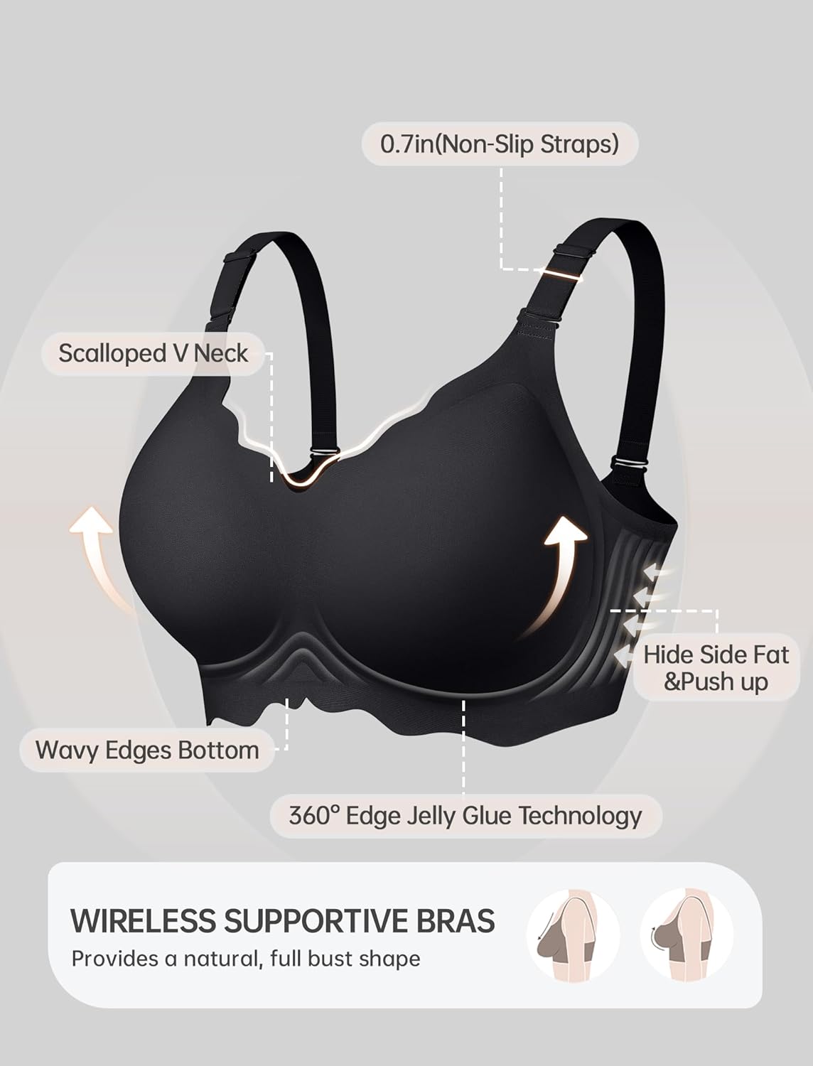 OEAK Women Jelly Bras No Underwire Scalloped Push Up Buttery Soft Tshirt Bra Seamless Full Coverage Convertible Everyday Bra - Image 5