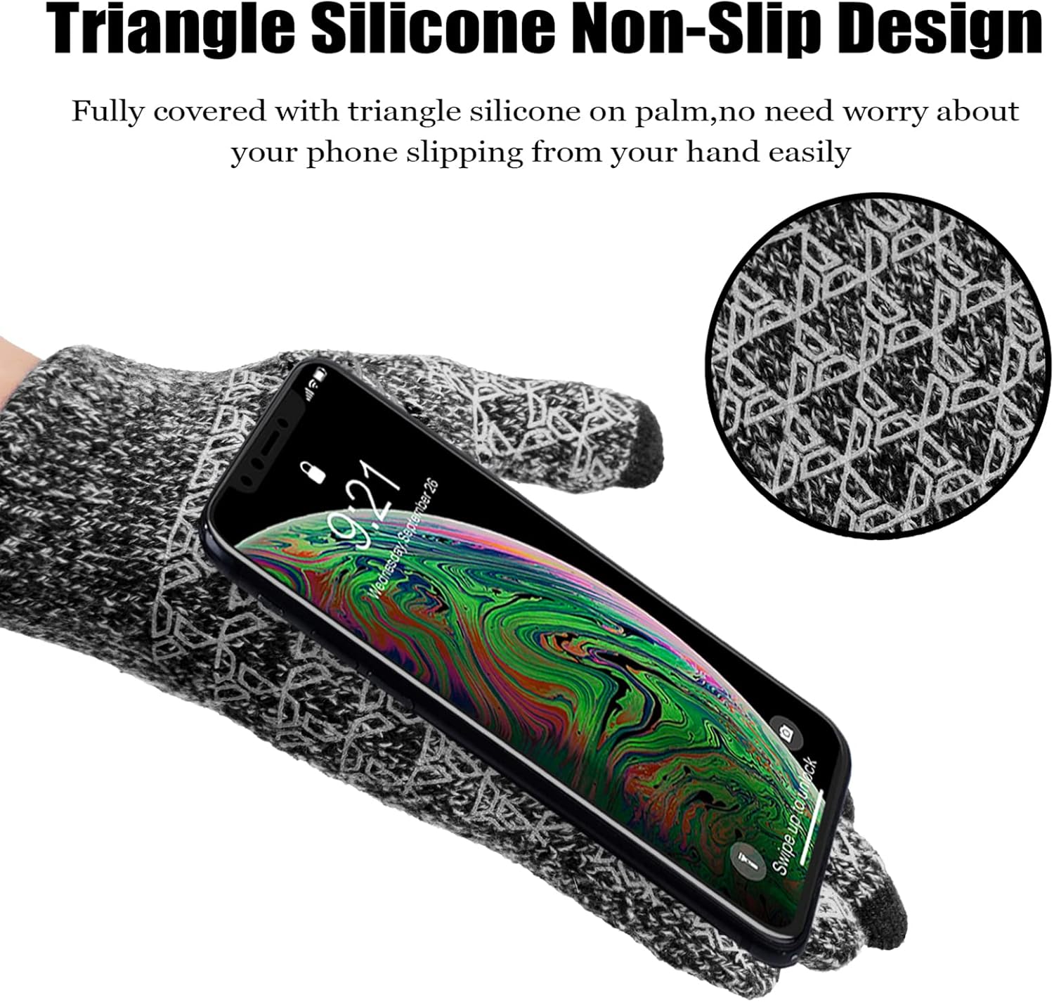 ViGrace Winter Warm Touchscreen Gloves for Men and Women Touch Screen Fleece Lined Knit Anti-Slip Wool Glove - Image 3