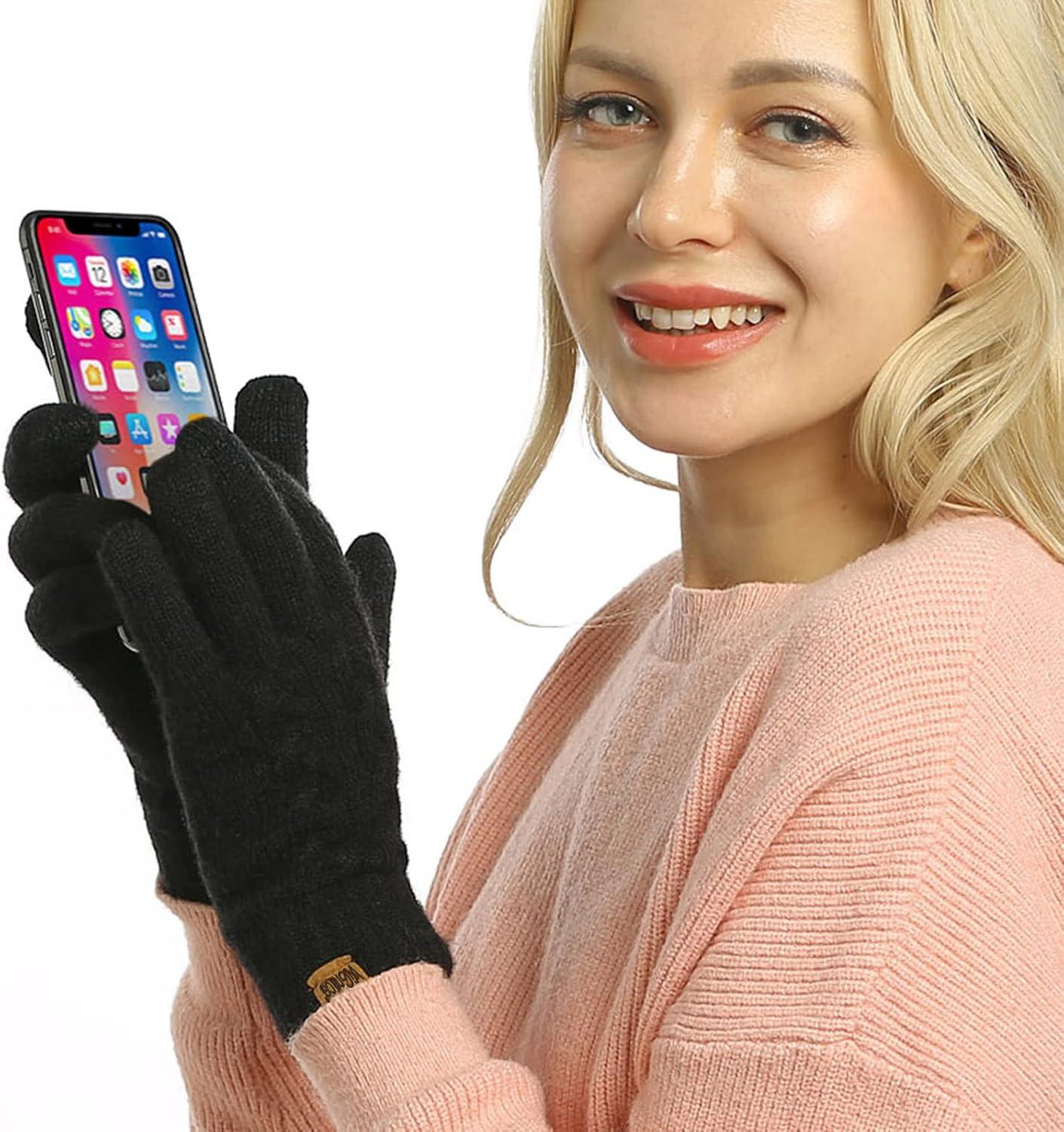 ViGrace Women's Winter Warm Touch Screen Gloves Cable Knit Wool Fleece Lined Touchscreen Texting Mittens for Women - Image 6