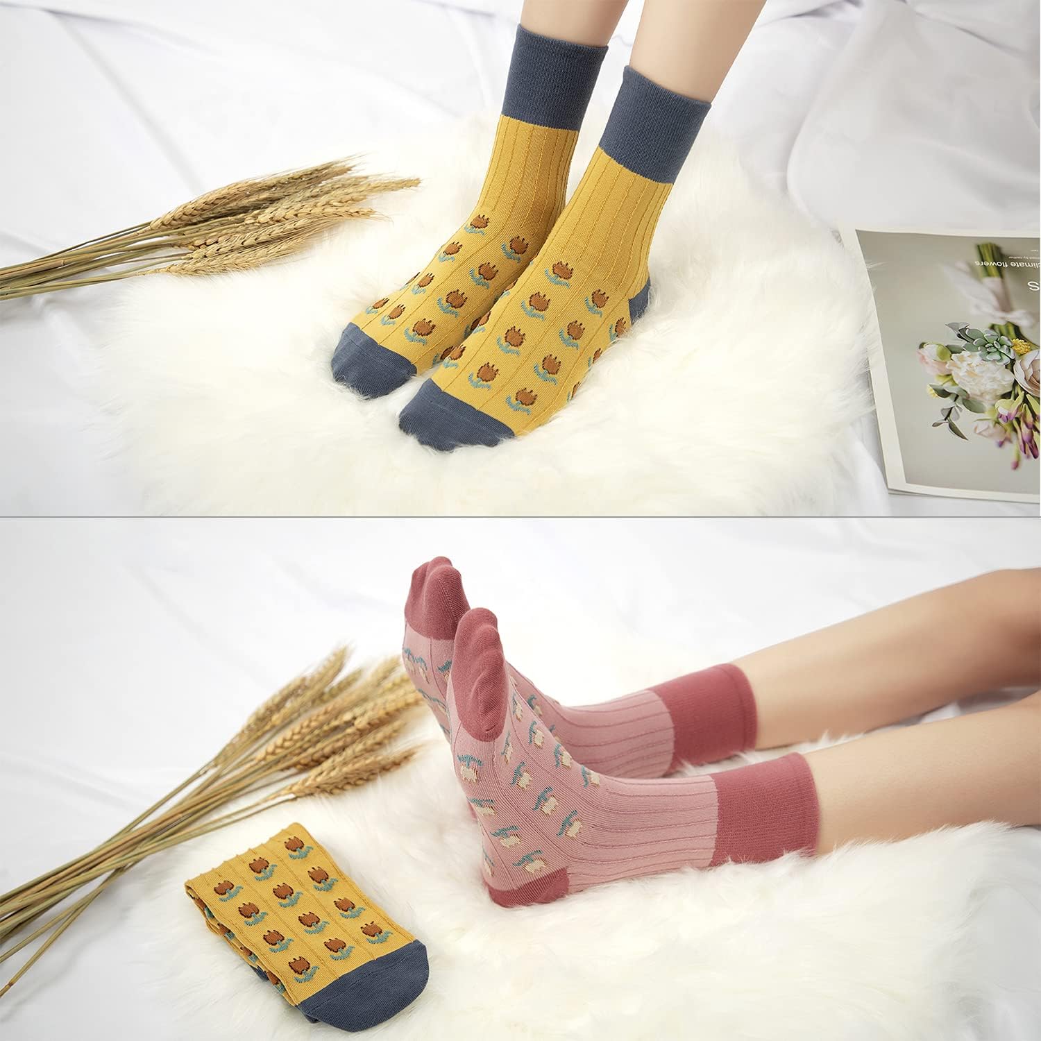 Womens Crew Socks Casual Cotton Socks Cute Fun Novelty Girl Thin Dress Socks 3/5/6 Pack - Image 7