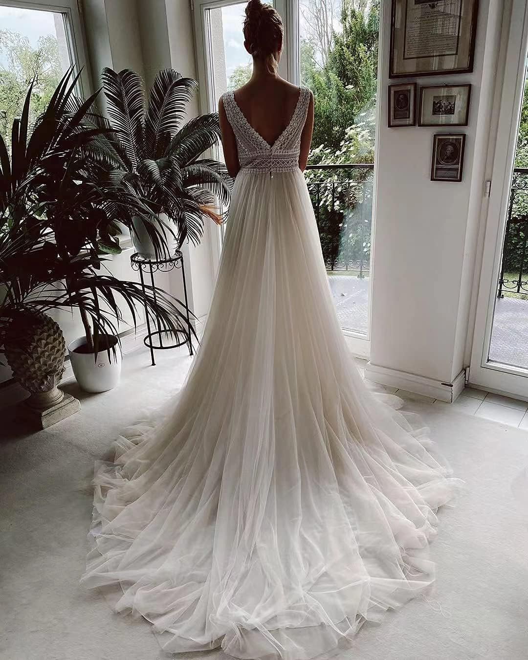 Sorayan Wedding Dresses for Bride Illusory Lace Bohemia V Neck Layers Tulle A Line Beachy Wedding Gowns… - Image 3