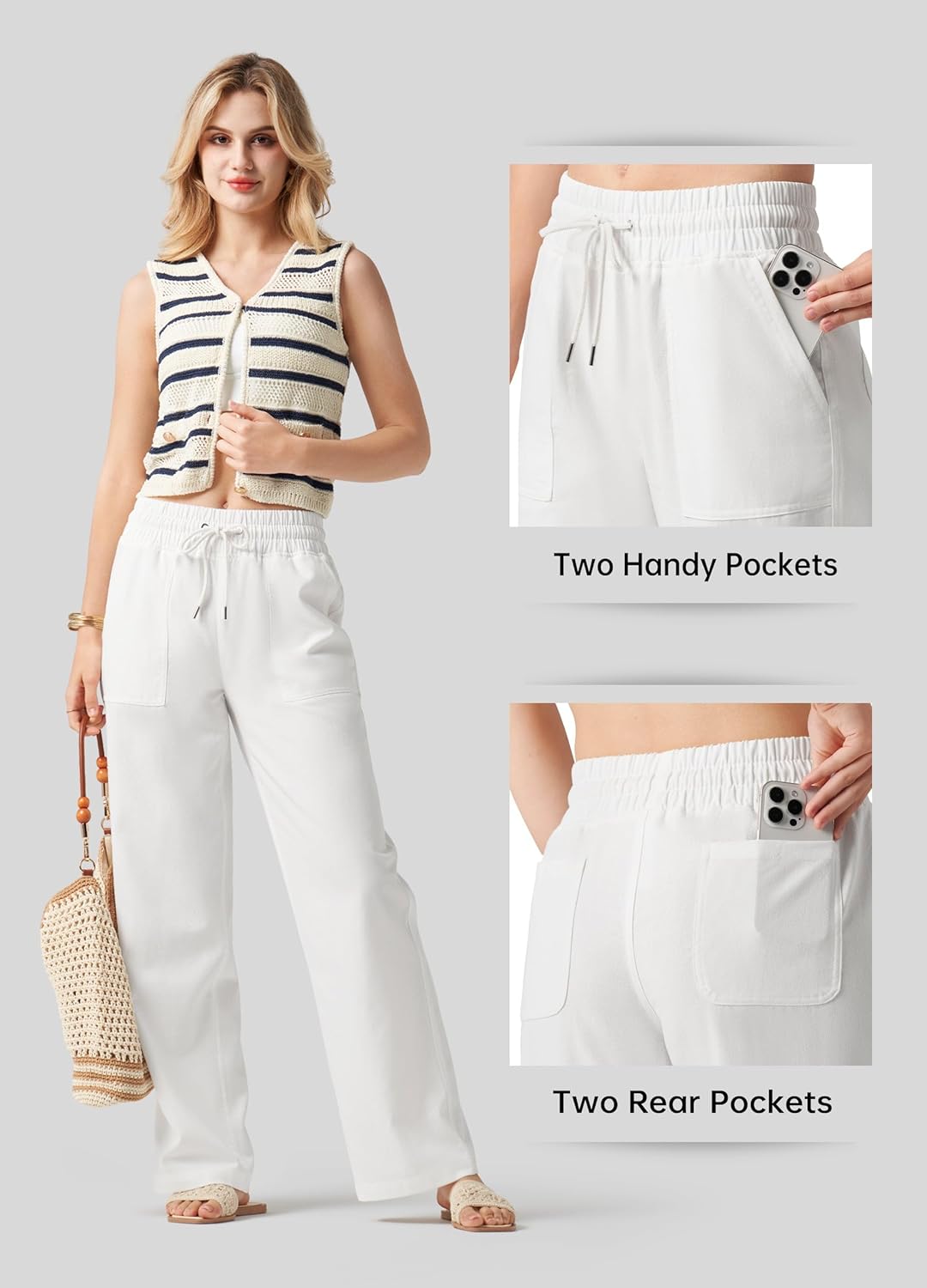 Willit Women Linen Pants Wide Leg Casual Palazzo Pants Cotton Linen Lounge Beach Summer Pants with Pockets 29"/31"/ 33" - Image 5