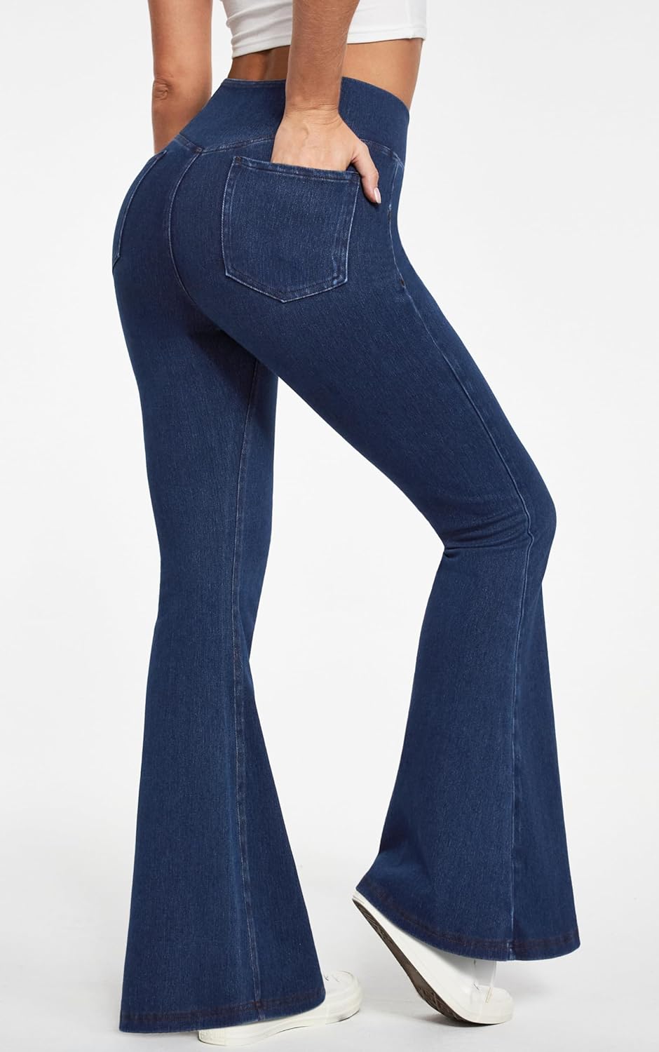 IUGA Stretchy Bell Bottom Jeans for Women Sweatpant Jeans V Cross High Waisted Jeggings Pull On Bootcut Jean Flare Leggings - Image 2