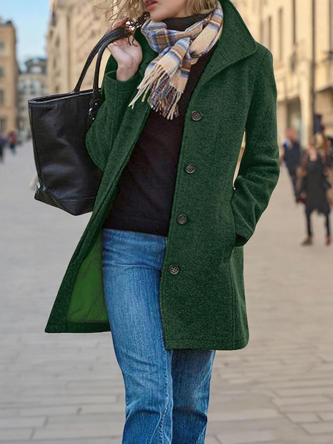 CHARTOU Women's Casual Thicken Wool Blend Stand Collar Single Breasted Pea Coat - Image 2