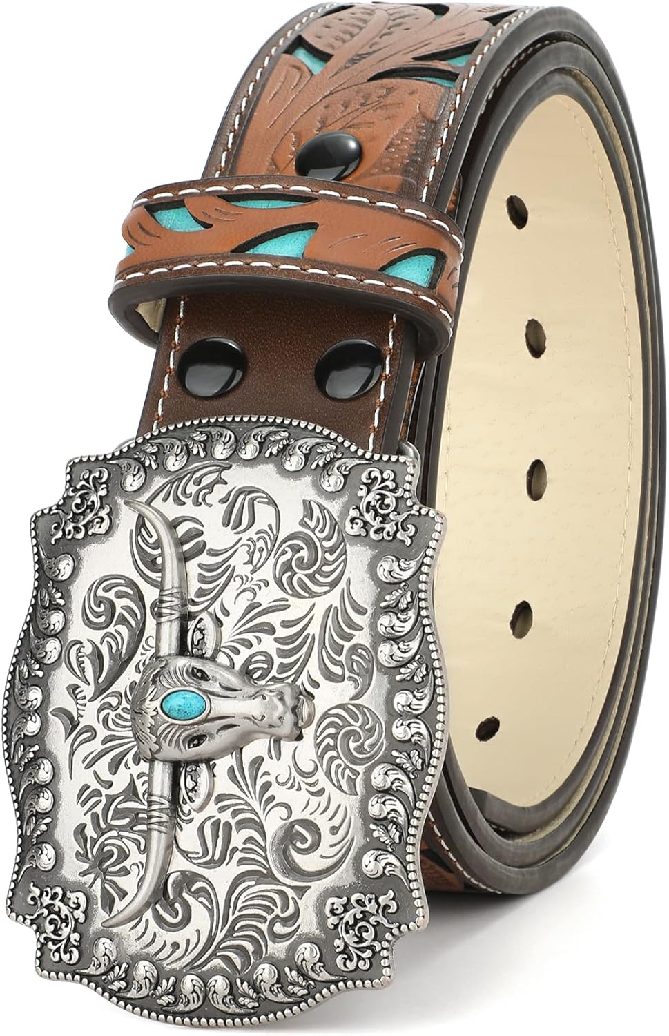 XZQTIVE Women Men Genuine Leather Belt Vintage Ladies Western Belt Engraved Tooled Leather Belt Cowboy Cowgirl Country Belt - Image 3