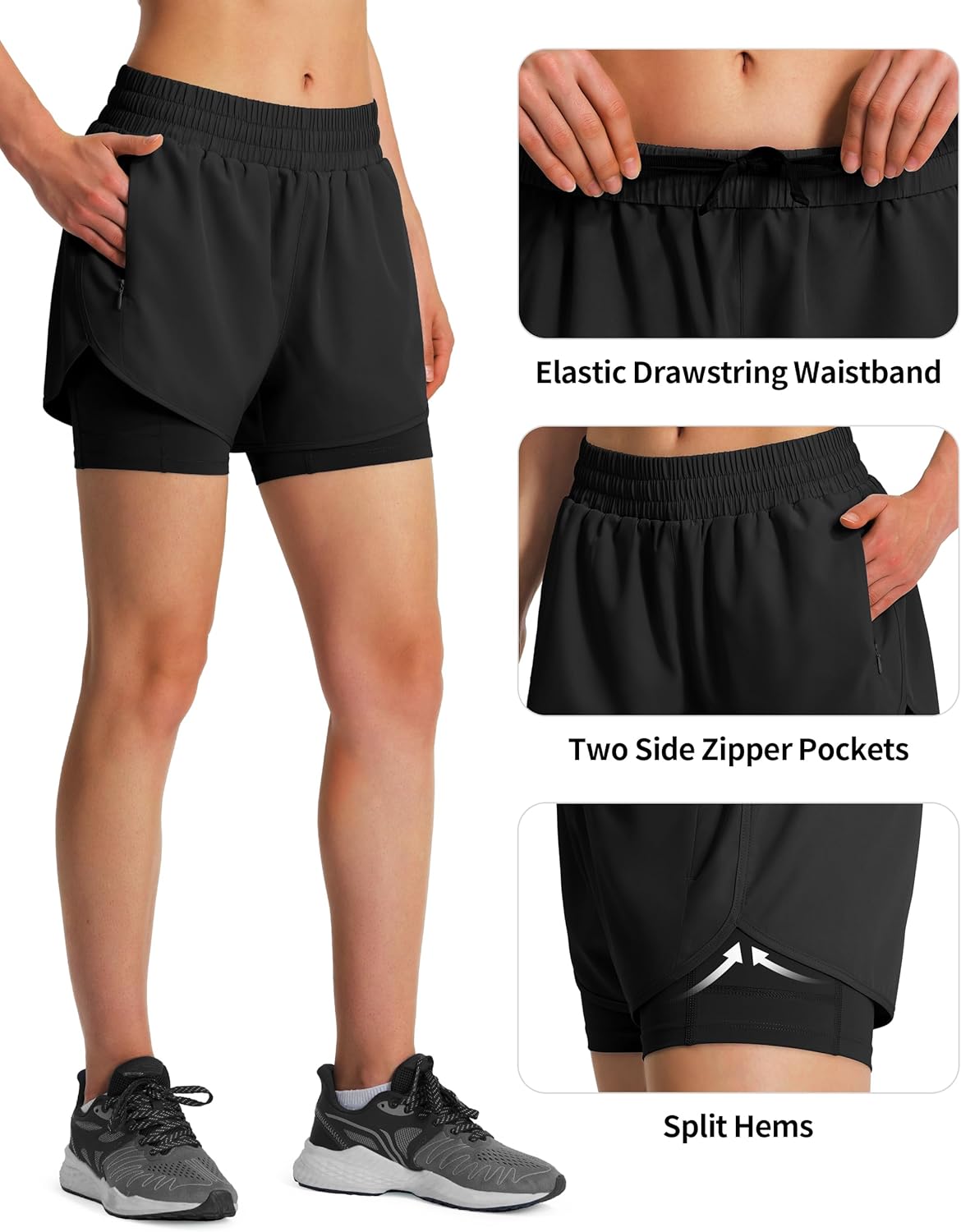 Ksmien Women's 2 in 1 Running Shorts Quick Dry Athletic Gym Workout Shorts with Liner Phone Pockets - Image 5
