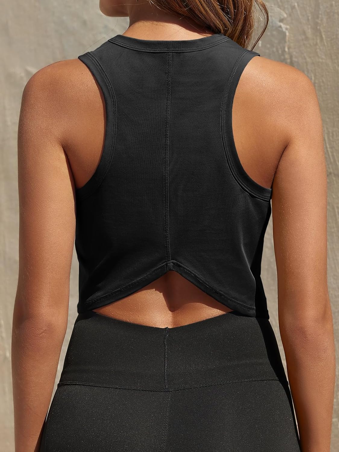 Fisoew Womens Workout Cropped Tank Tops Racerback Sleeveless Crewneck Running Yoga Active Shirts - Image 2