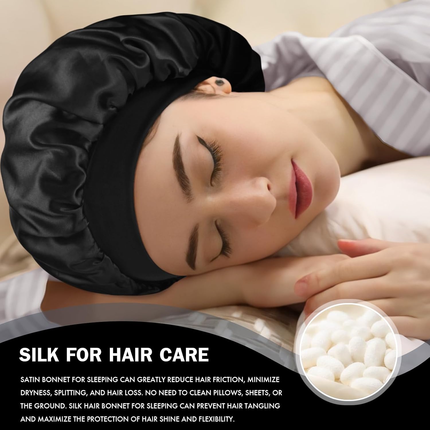 Satin Silk Bonnet for Sleeping, Double Layer Silk Sleep Cap for Men & Women, Soft Satin Lined Bonnet for Curly Hair - Image 4