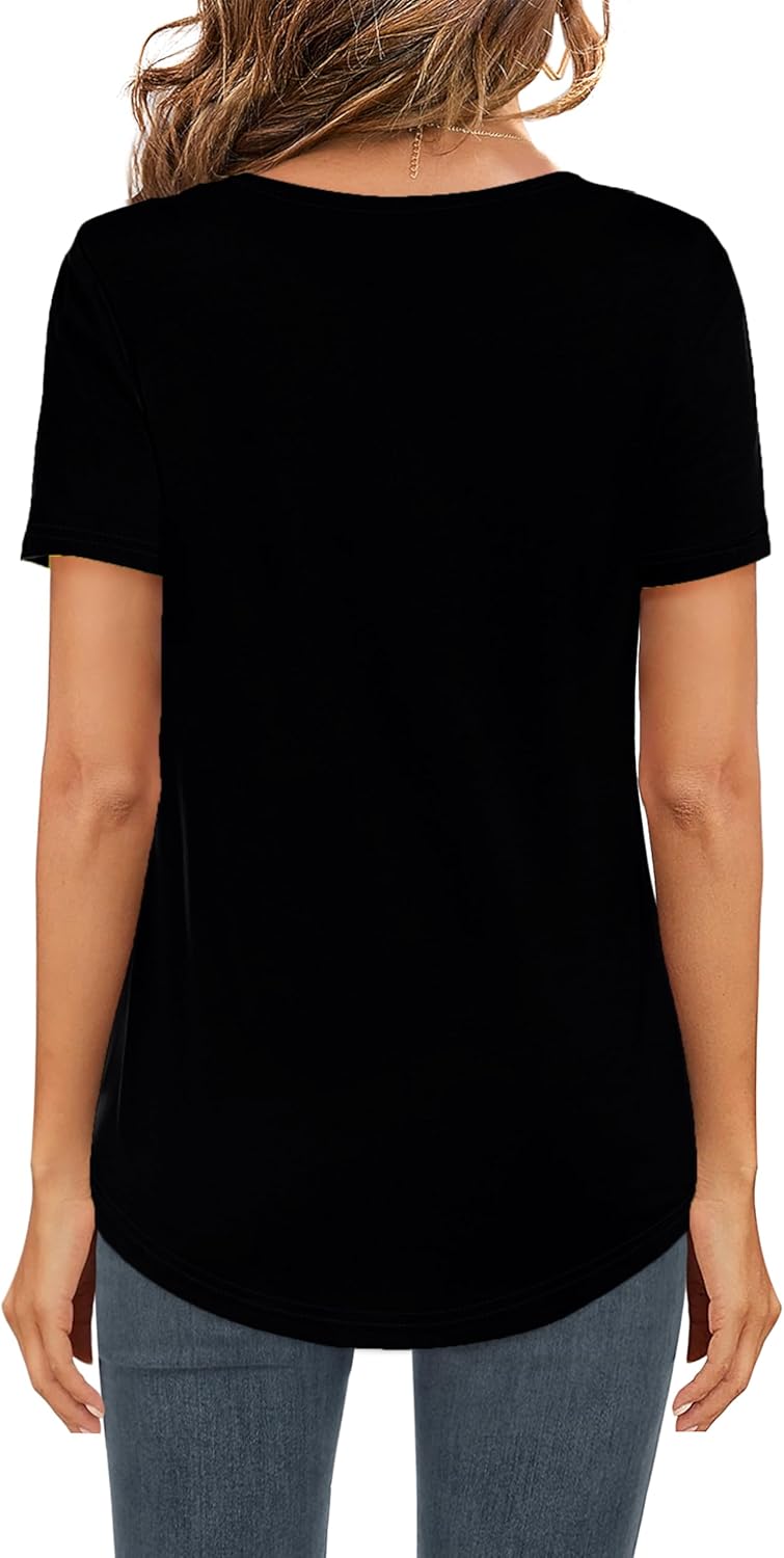 Elesomo Womens T Shirts V Neck Summer Short/Long Sleeve Cotton Tops Tees - Image 4