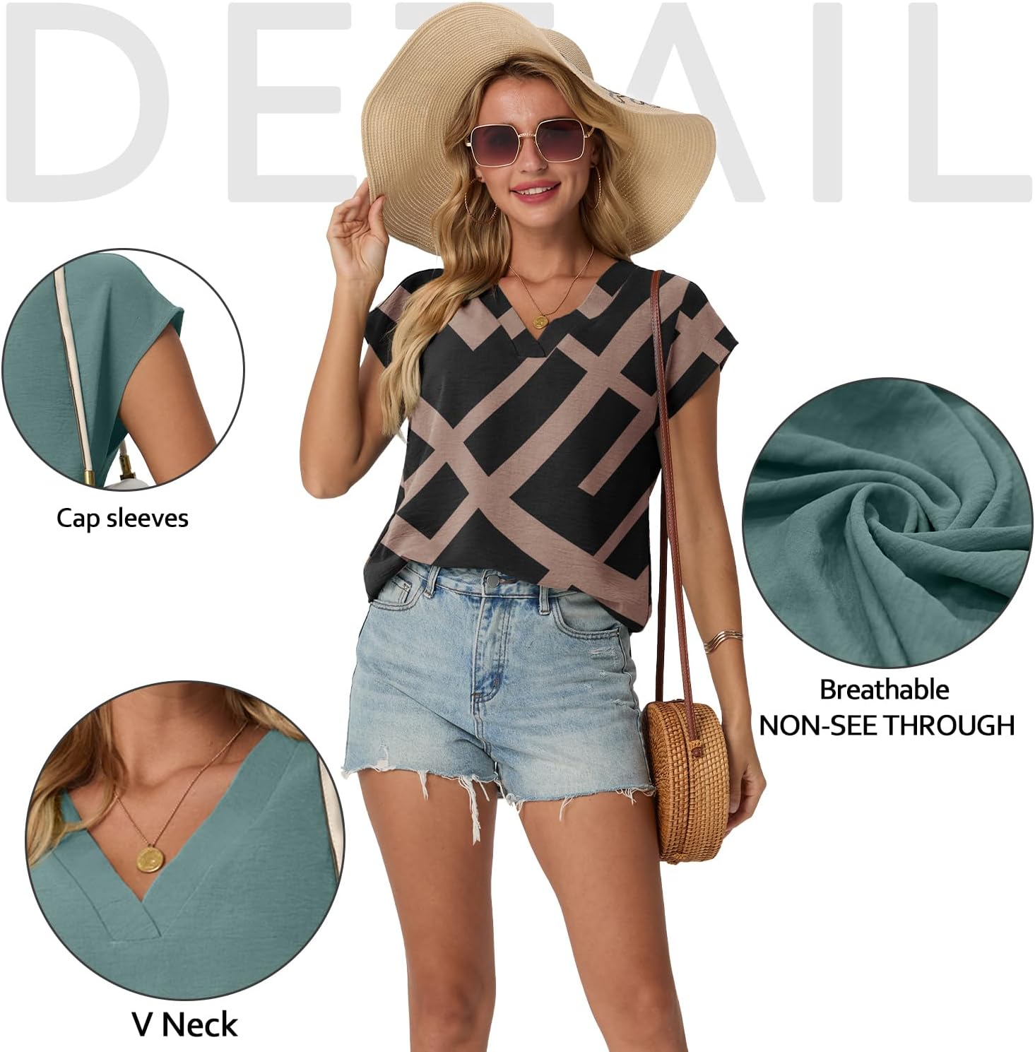 Lepunuo Womens Summer Tops Cap Sleeve Textured Dressy V Neck Shirts 2025 Work Office Blouses Business Casual Outfits - Image 3
