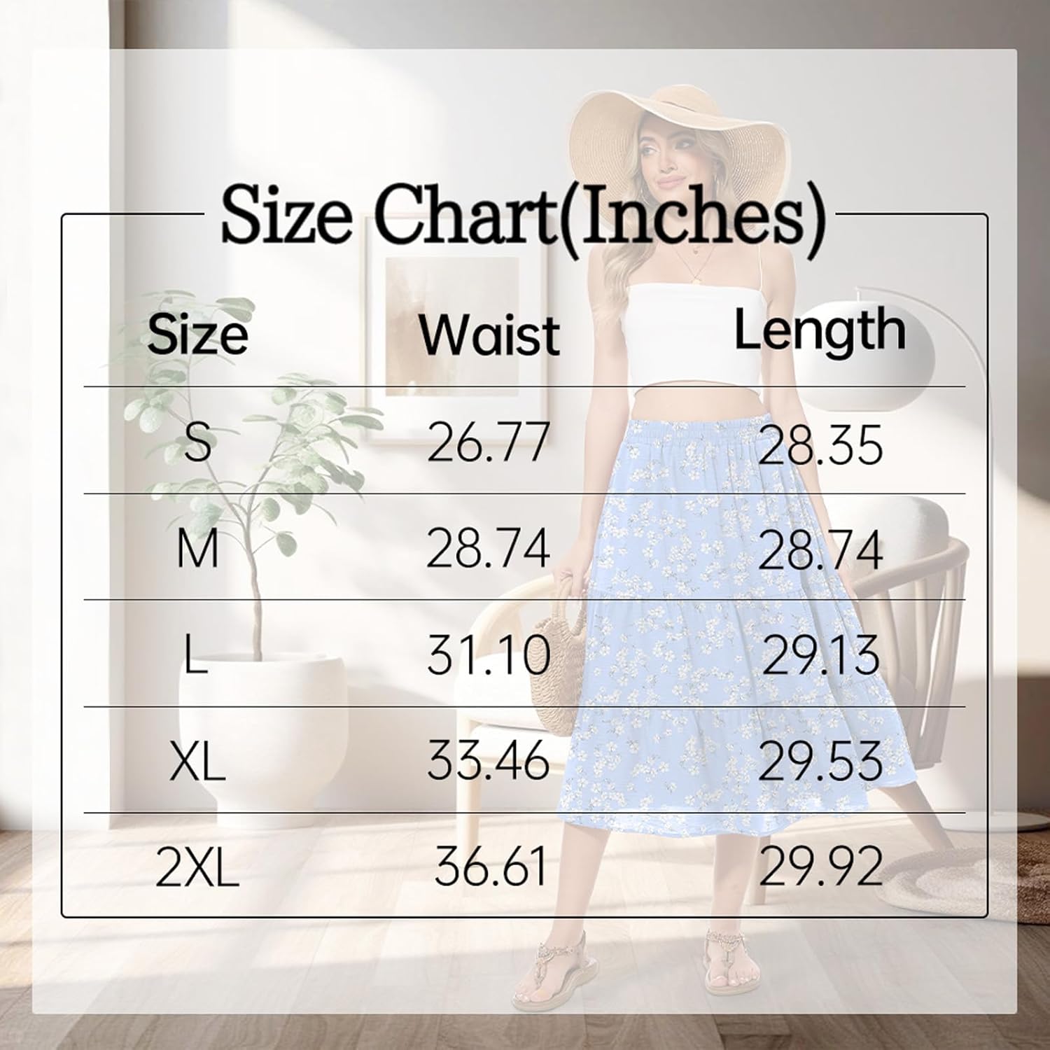 Women's Summer Midi Skirt Tiered Flowy High Waist A-Line Elastic Ruffle Casual Skirts with Pockets - Image 6