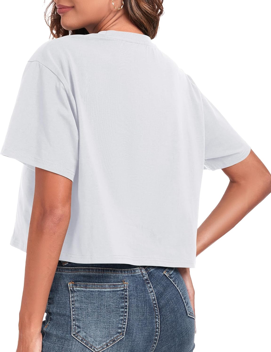 PRIMODA Women's Oversized Workout Cropped T Shirts Crew Neck Short Sleeve Casual Loose Summer Crop Tee Tops Cotton - Image 3