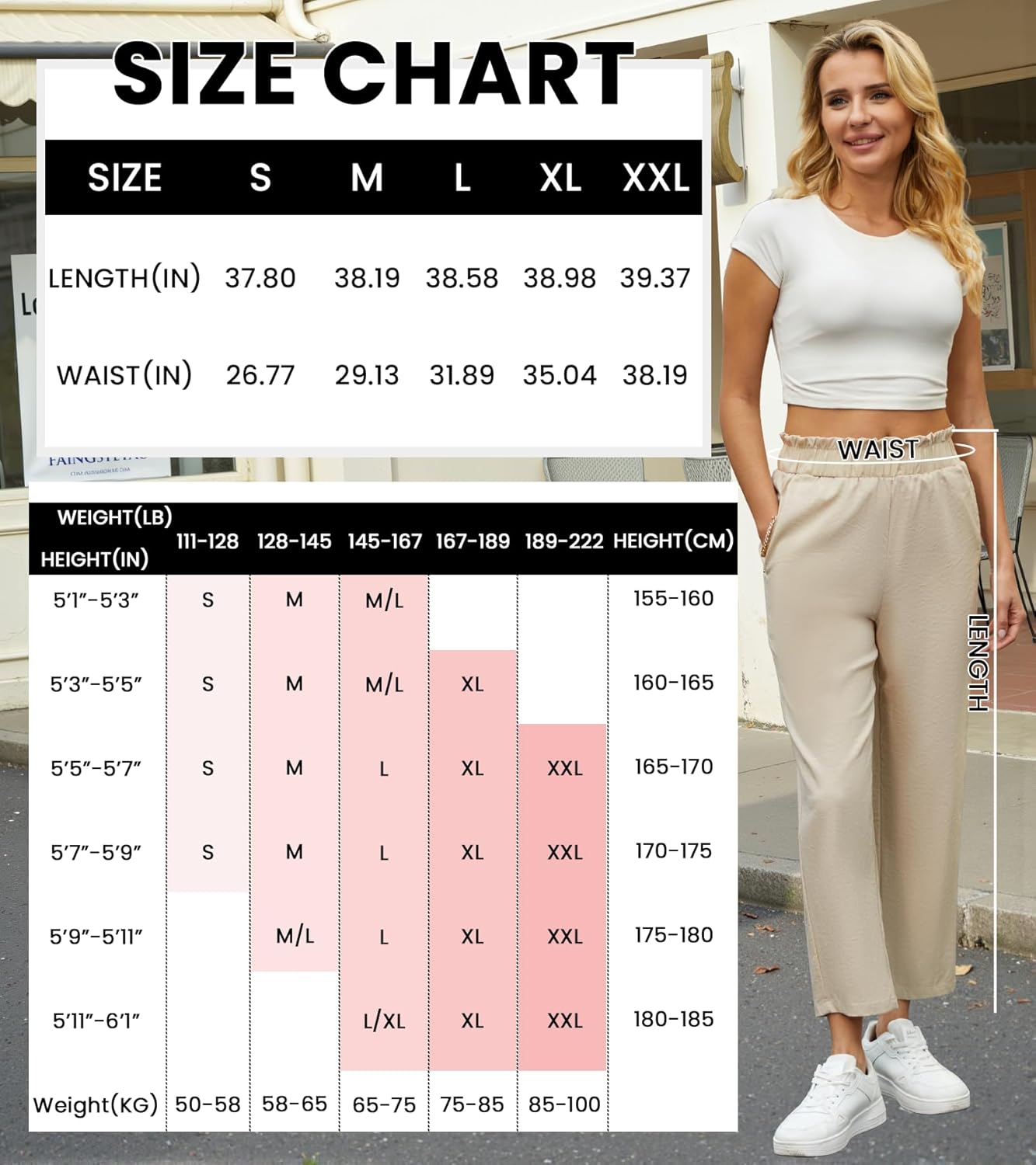 SEMARO Womens Casual High Waisted Linen Feel Pants Tapered Vacation Lounge Pants Trousers with Pockets - Image 5