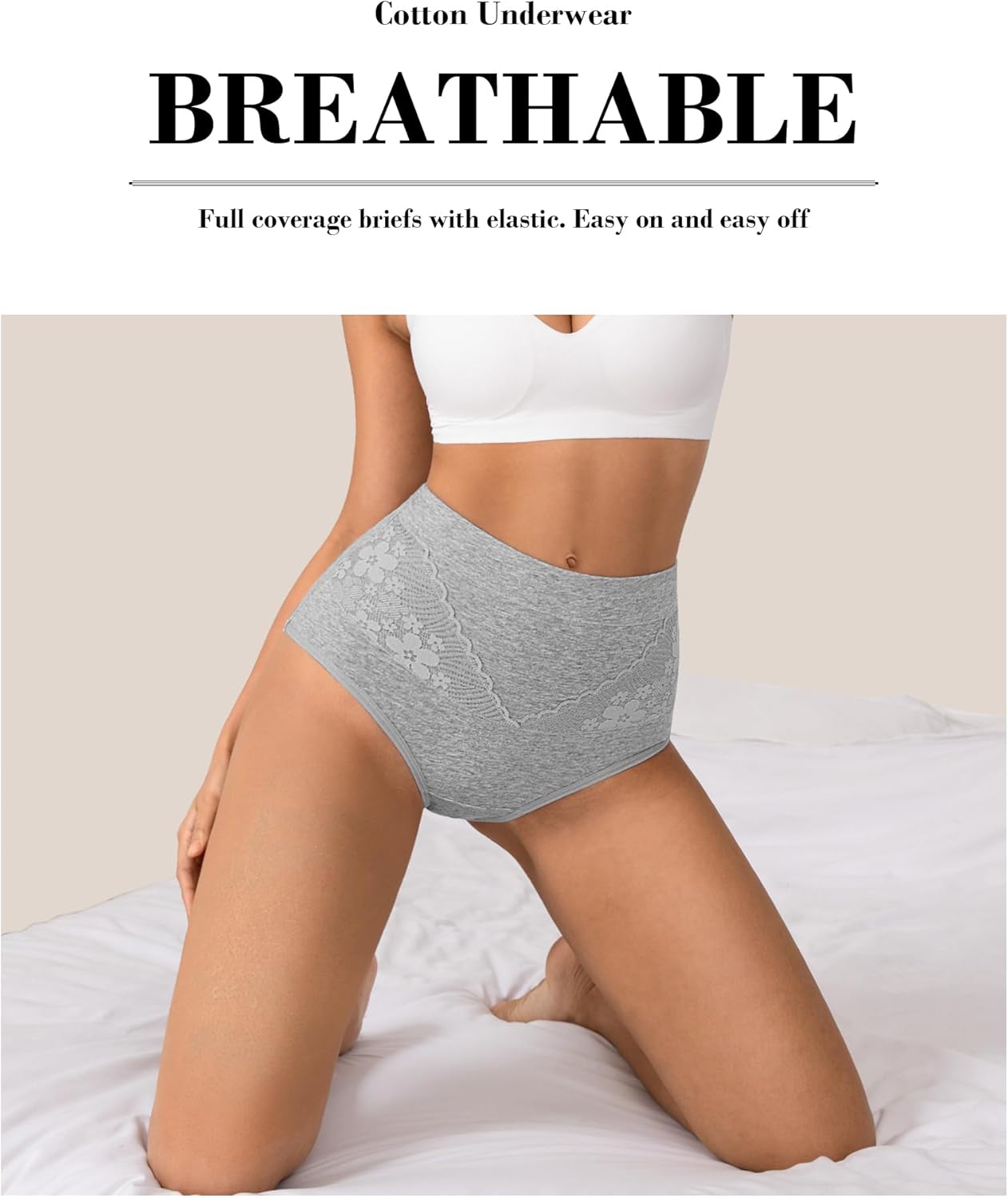 High Waisted Underwear for Womens Cotton Tagless Soft Ladies Panties Full Coverage Slight Tummy Control Briefs 5 Pack - Image 3