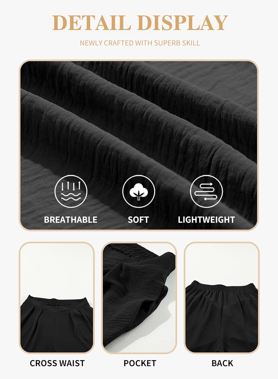 Eytino Womens Plus Size Wide Leg Pants Crossover Waist Pleated Front Casual Work Pants Lounge Trouser with Pockets(1X-5X) - Image 5