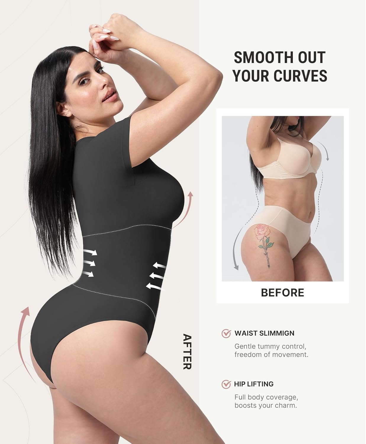 FeelinGirl Shapewear Bodysuit Compression Body Suits Women's Bodysuits High Neck Short Sleeve Plus Size Body Suit Body Shaper - Image 4