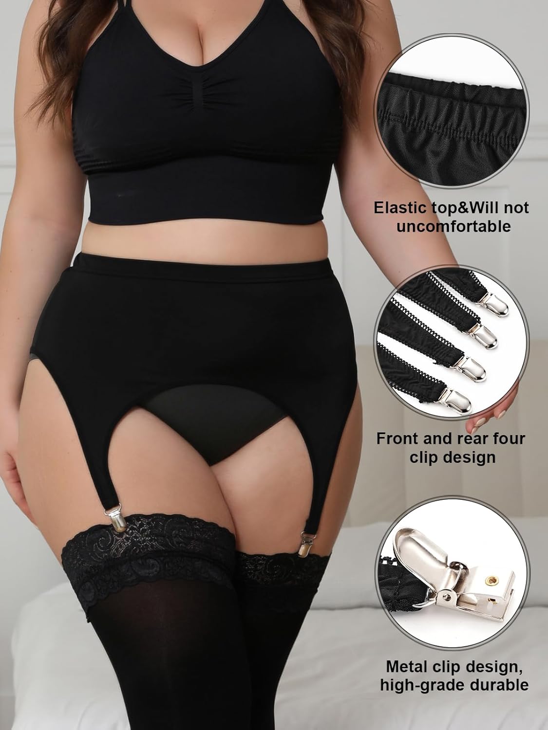 Garter Belt Plus Size High Waist Garter Belts with 4 Vintage Metal Clips for Stockings Womens Lingerie - Image 3