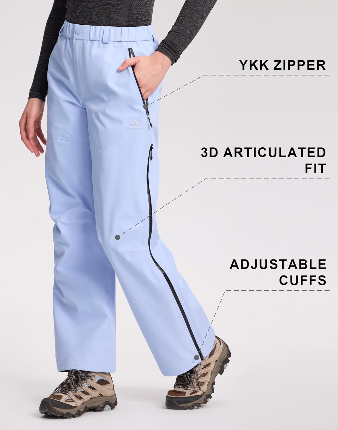 Pioneer Camp Women's Rain Pants 3-Layer Hardshell 20000mm Waterproof Hiking Pants Breathable Side Zip Outdoor Ski Snow - Image 6