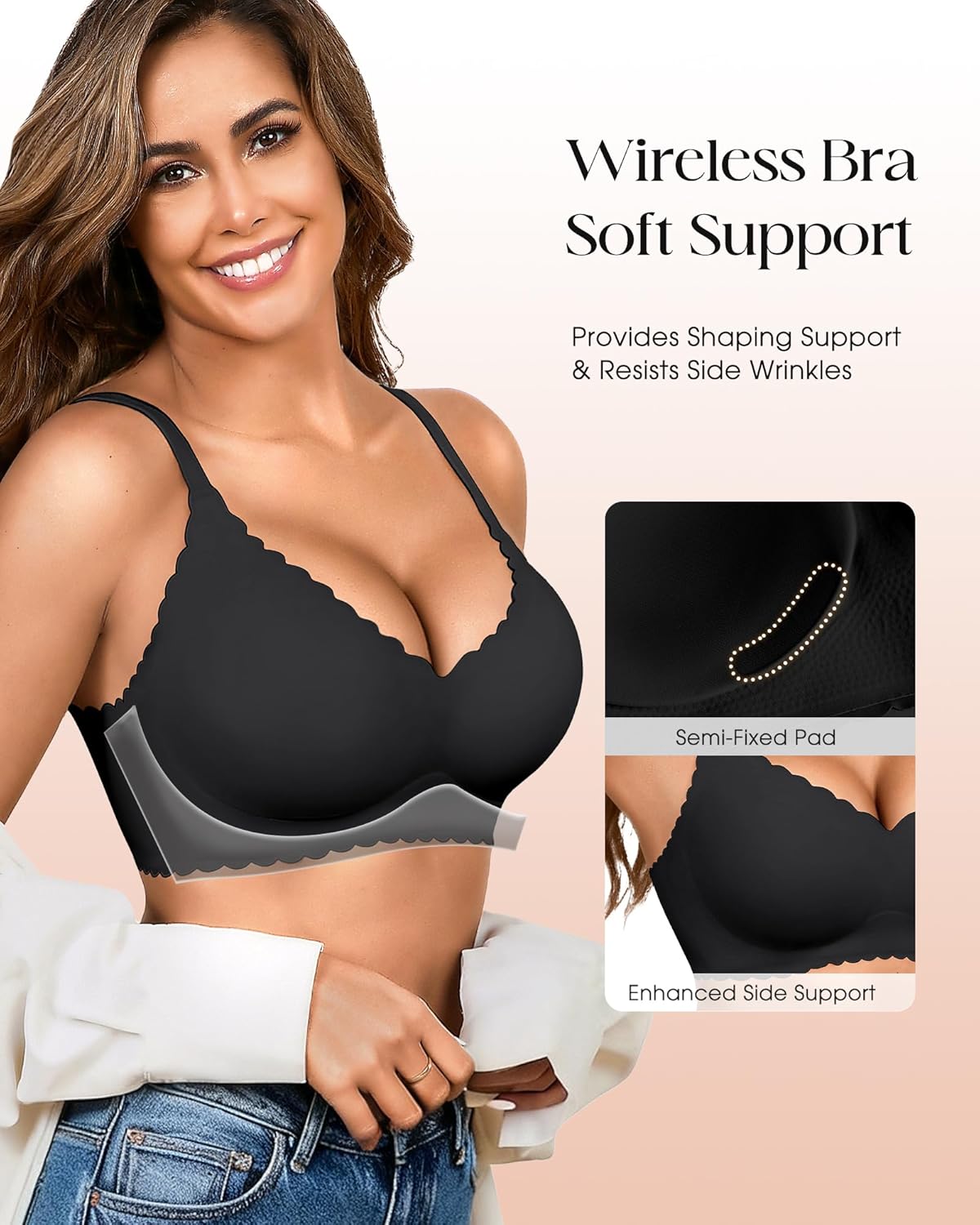 Seamless Jelly Bras for Women 3 Pack - Deep V Wireless Push Up No Wire Womens Bra Padded Comfort with Support for Gifts - Image 4