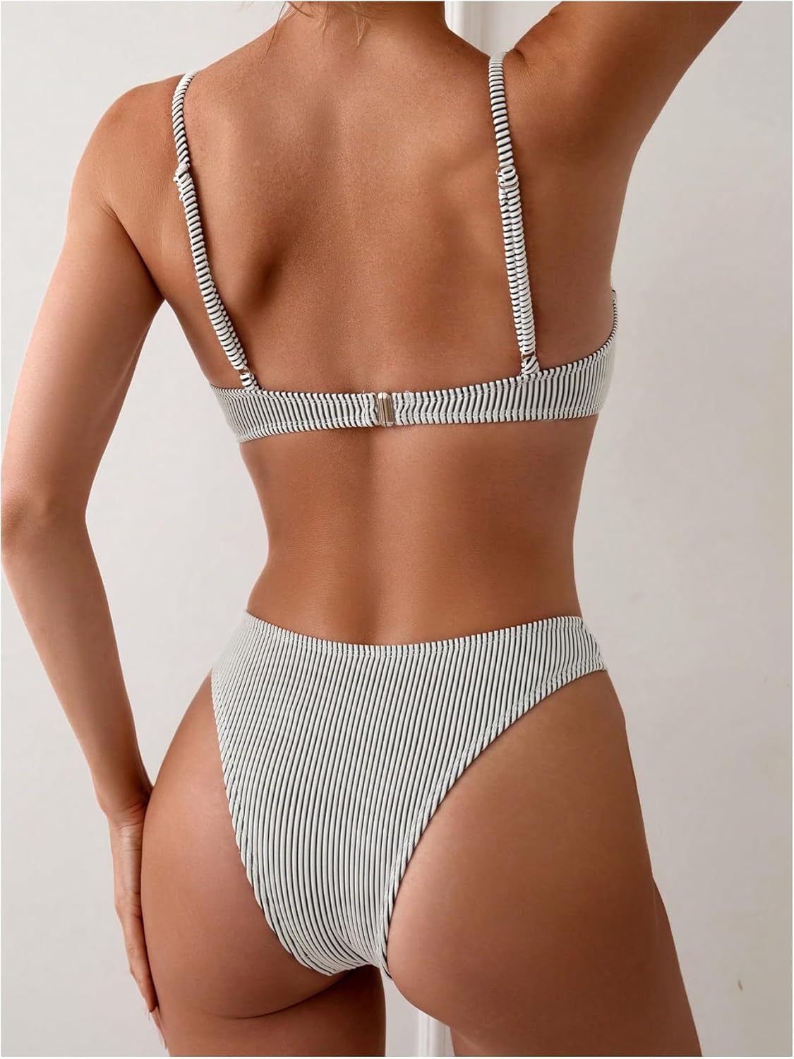 SweatyRocks Women's 2 Piece Bikini Set Striped Print Spaghetti Strap Push Up Swimsuit - Image 2