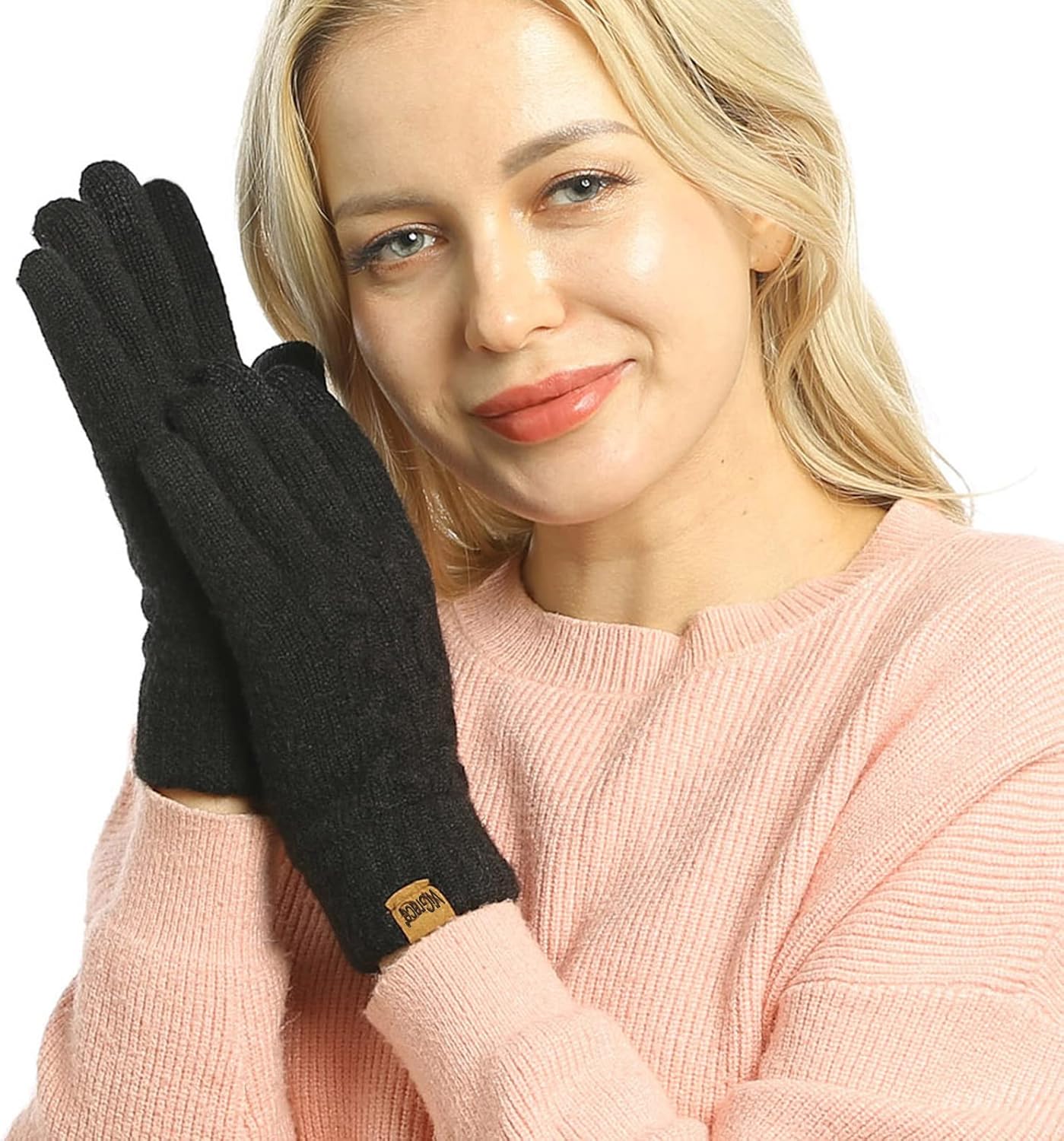 ViGrace Women's Winter Warm Touch Screen Gloves Cable Knit Wool Fleece Lined Touchscreen Texting Mittens for Women - Image 7