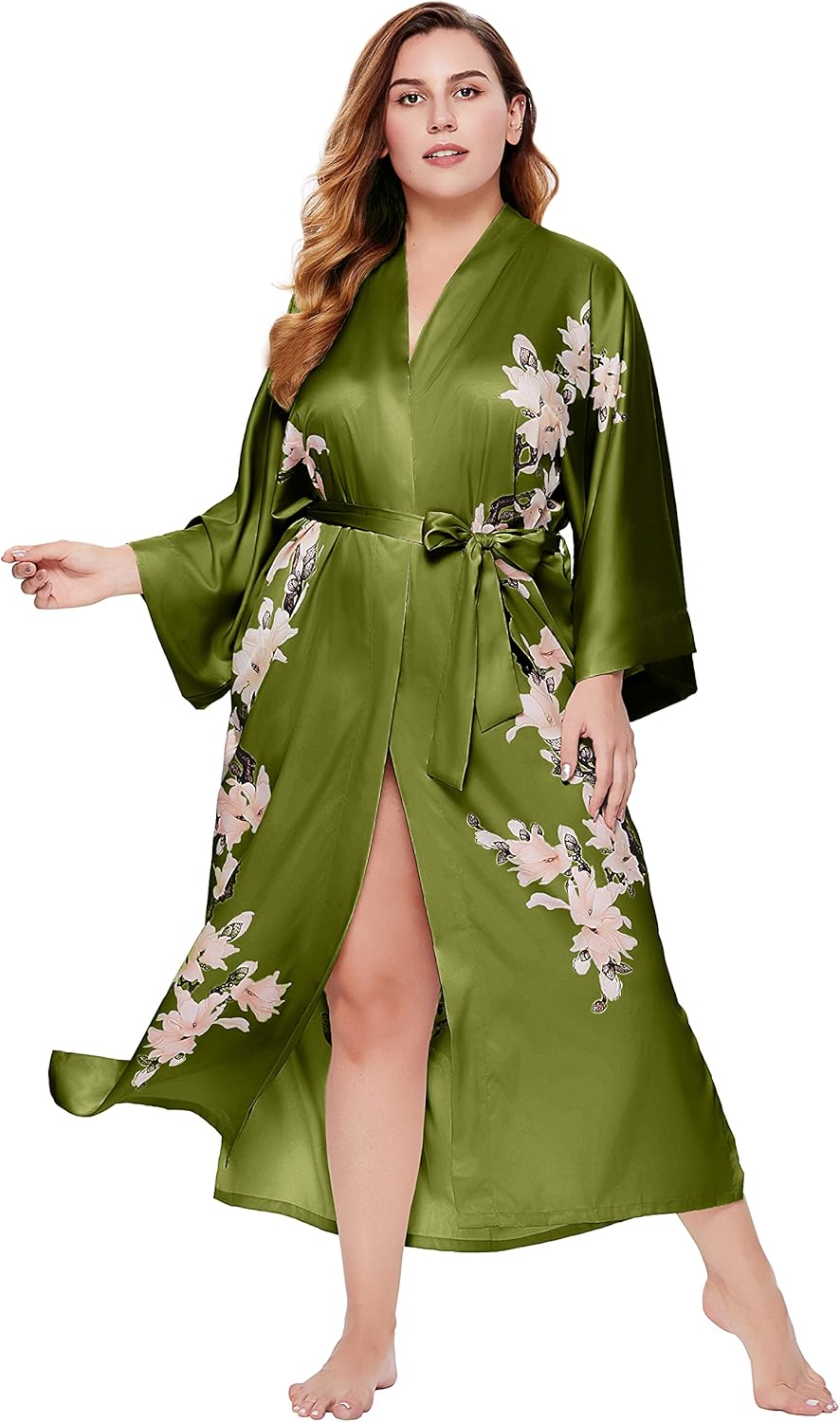 BABEYOND Kimono Robe Cover up with Box Long Floral Satin Sleepwear Silky Bathrobe Bachelorette Robe - Image 4